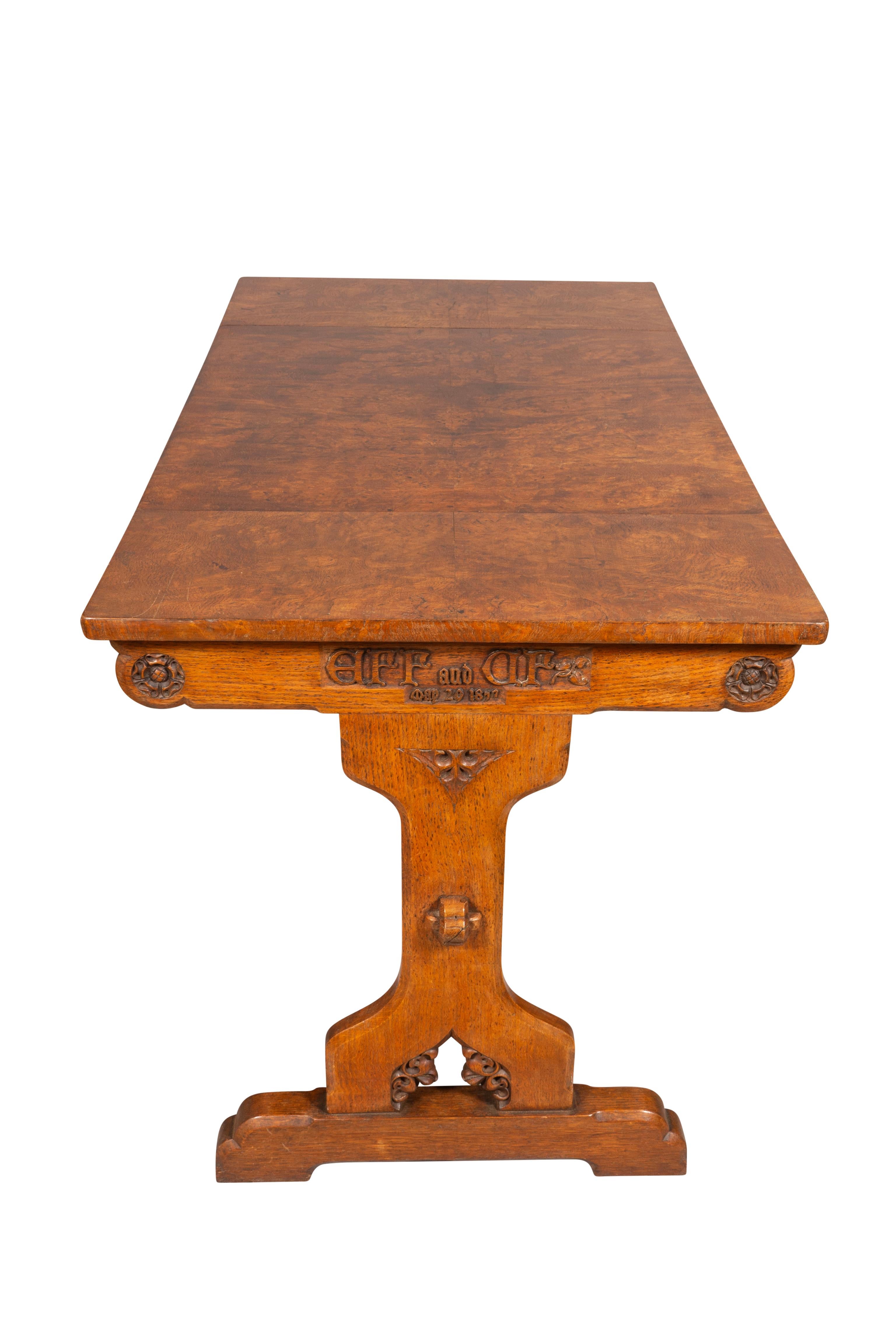 Victorian Gothic Revival Pollard Oak Games Table Attributed To Pugin In Good Condition For Sale In Essex, MA