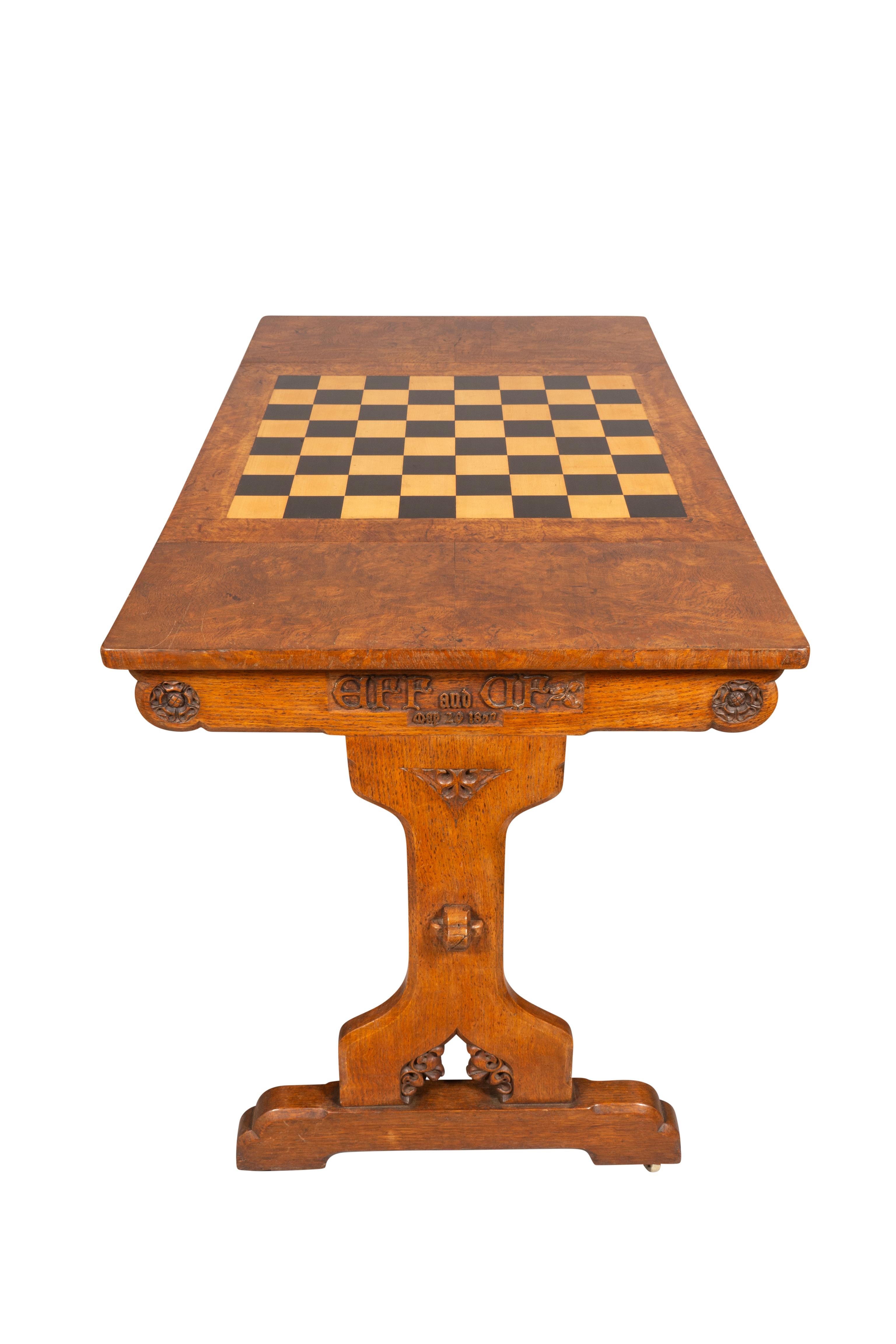 Ebony Victorian Gothic Revival Pollard Oak Games Table Attributed To Pugin For Sale