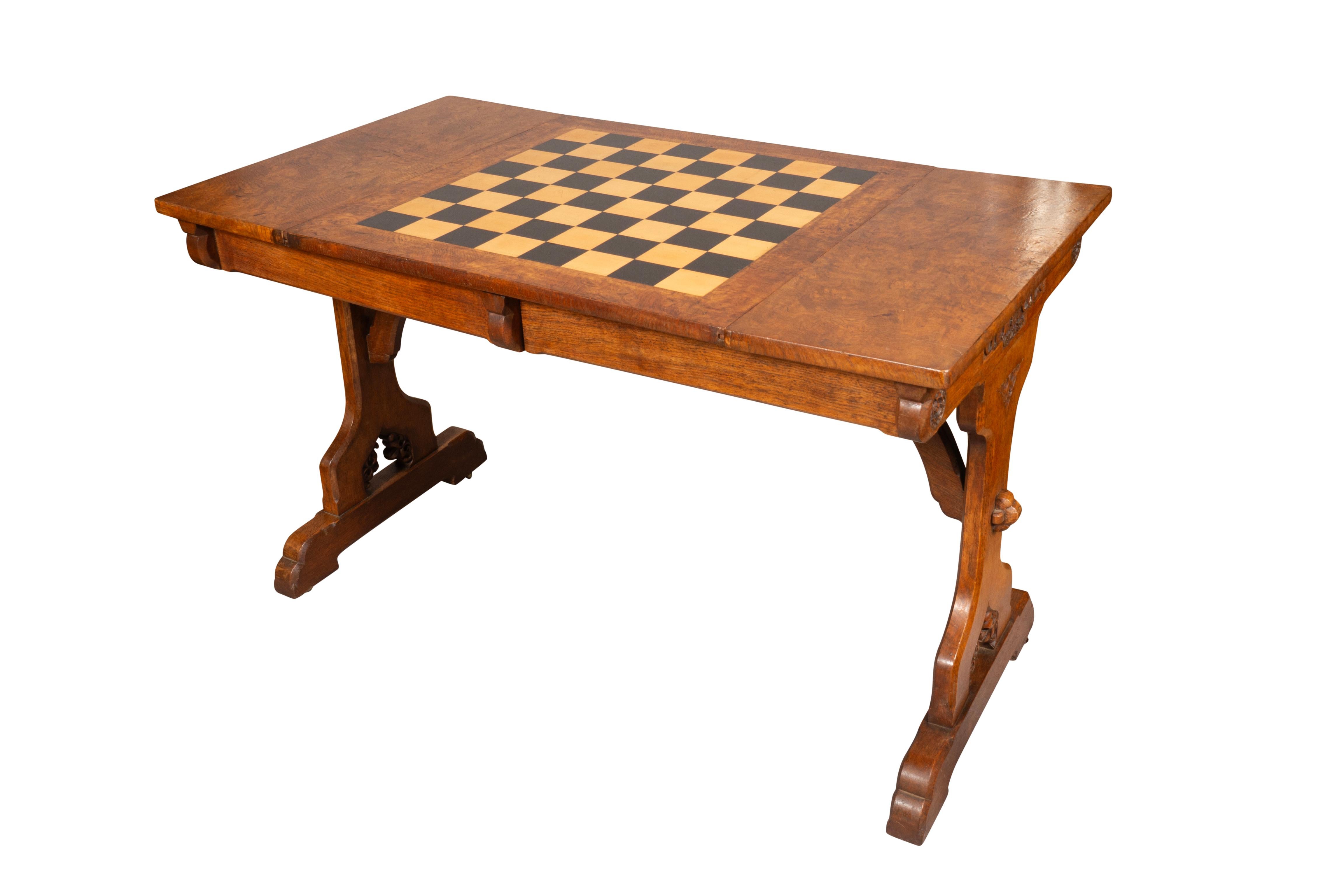 Victorian Gothic Revival Pollard Oak Games Table Attributed To Pugin For Sale 1