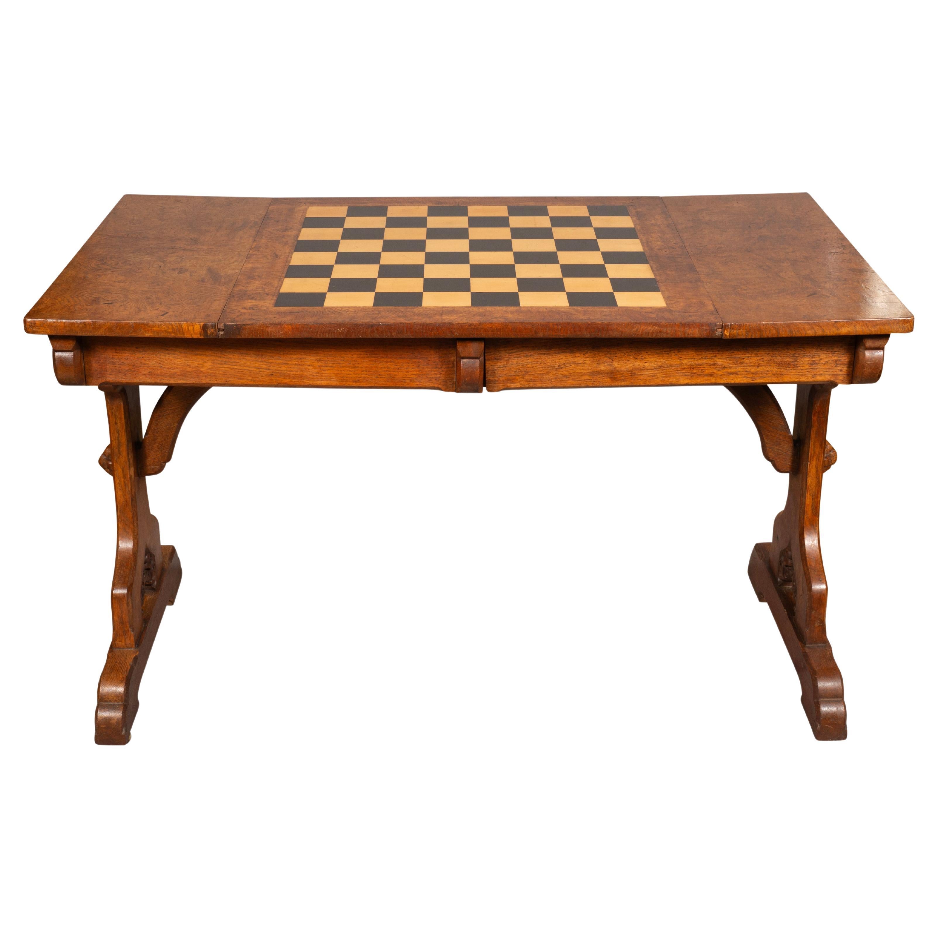 Victorian Gothic Revival Pollard Oak Games Table Attributed To Pugin