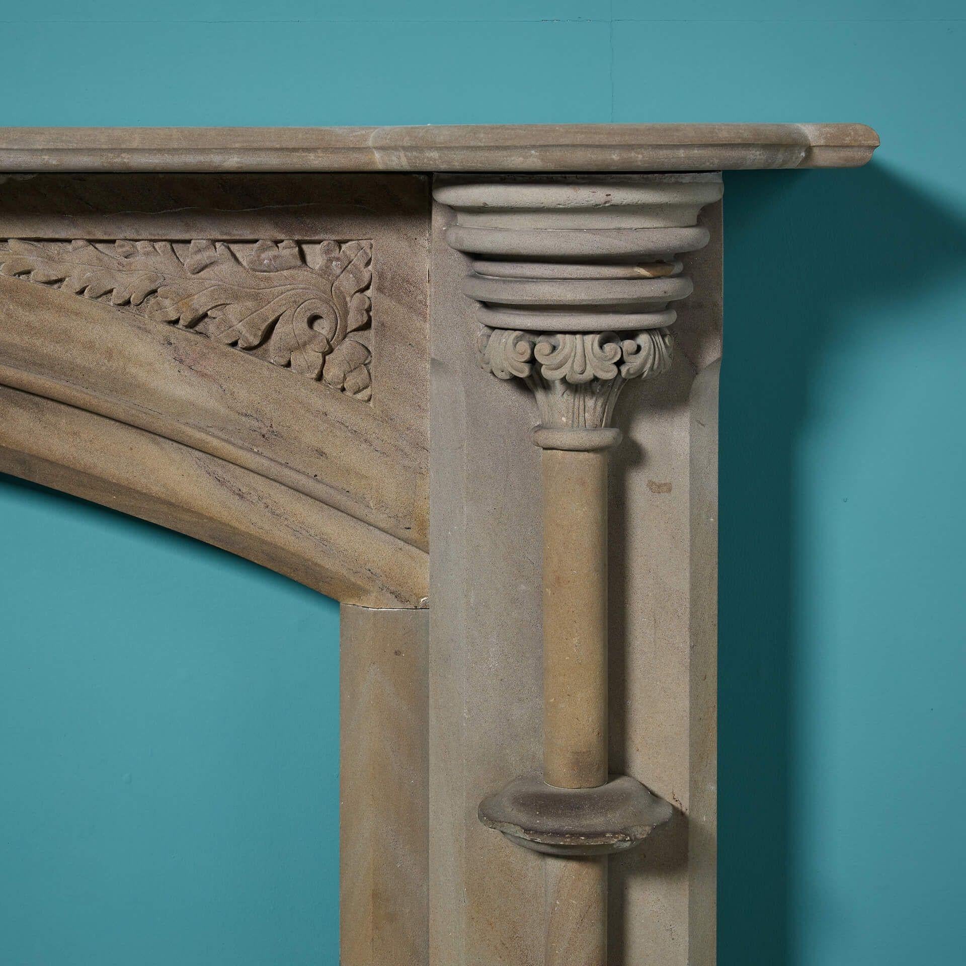 English Victorian Gothic Revival Sandstone Fire Mantel For Sale