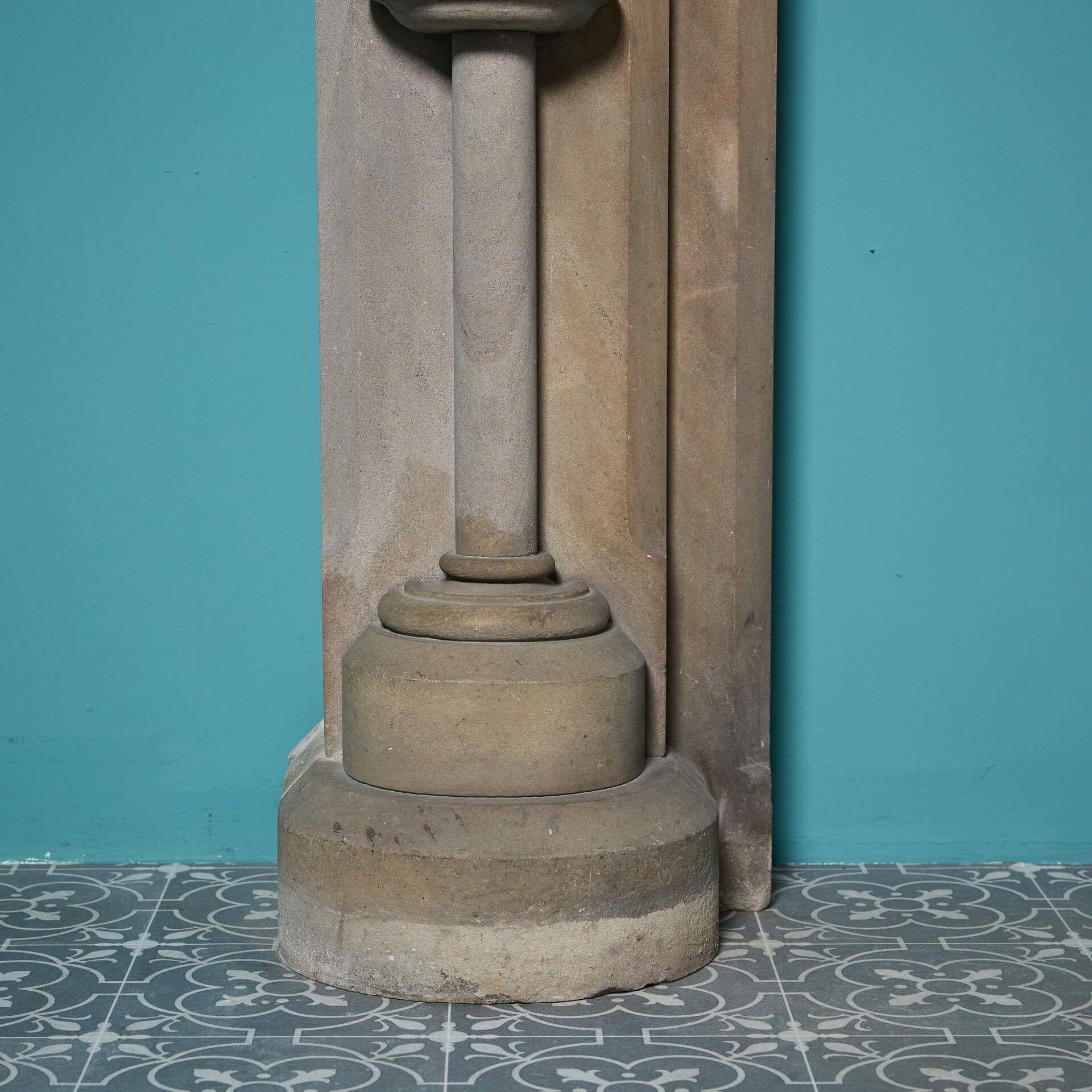 Hand-Carved Victorian Gothic Revival Sandstone Fire Mantel For Sale