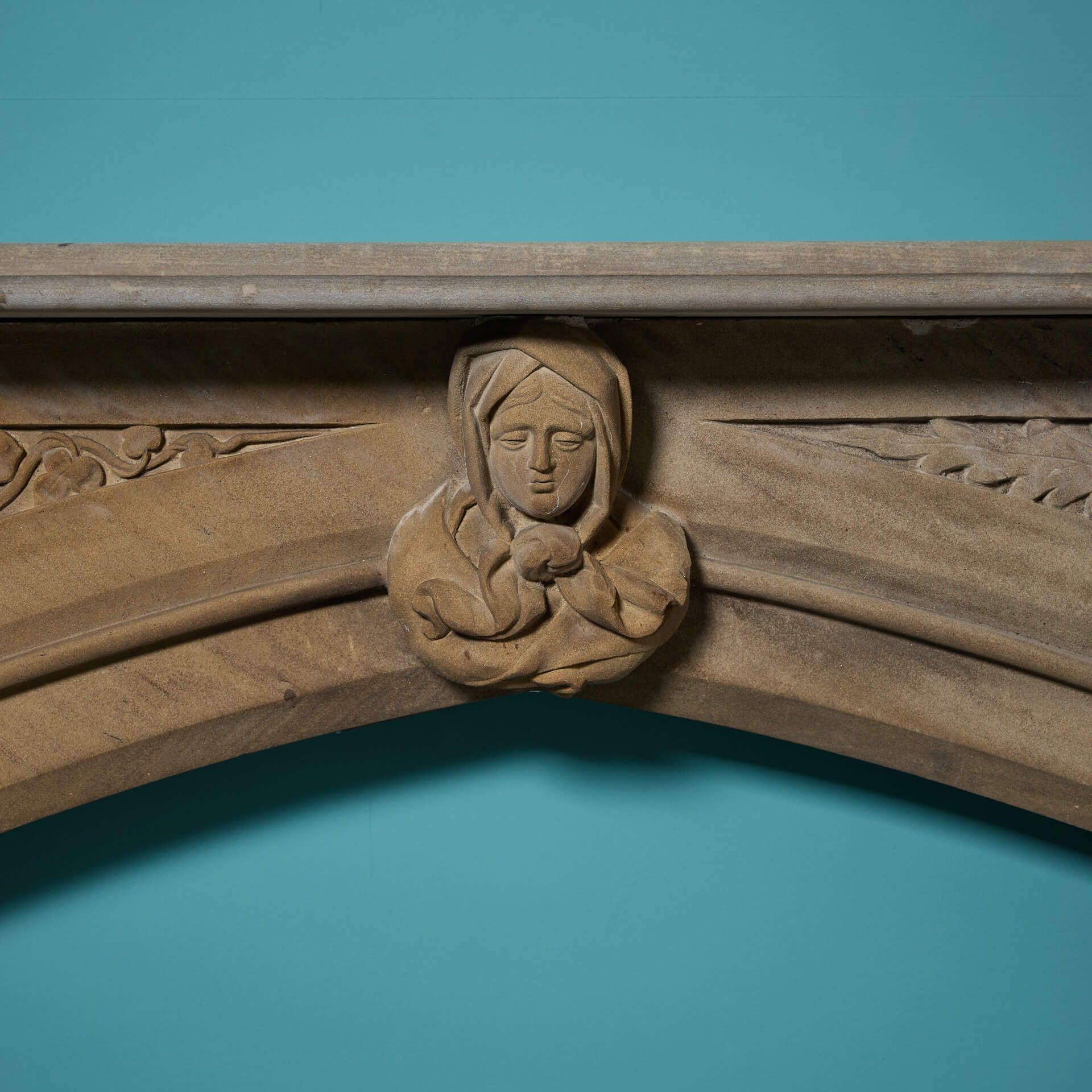 Victorian Gothic Revival Sandstone Fire Mantel In Fair Condition For Sale In Wormelow, Herefordshire