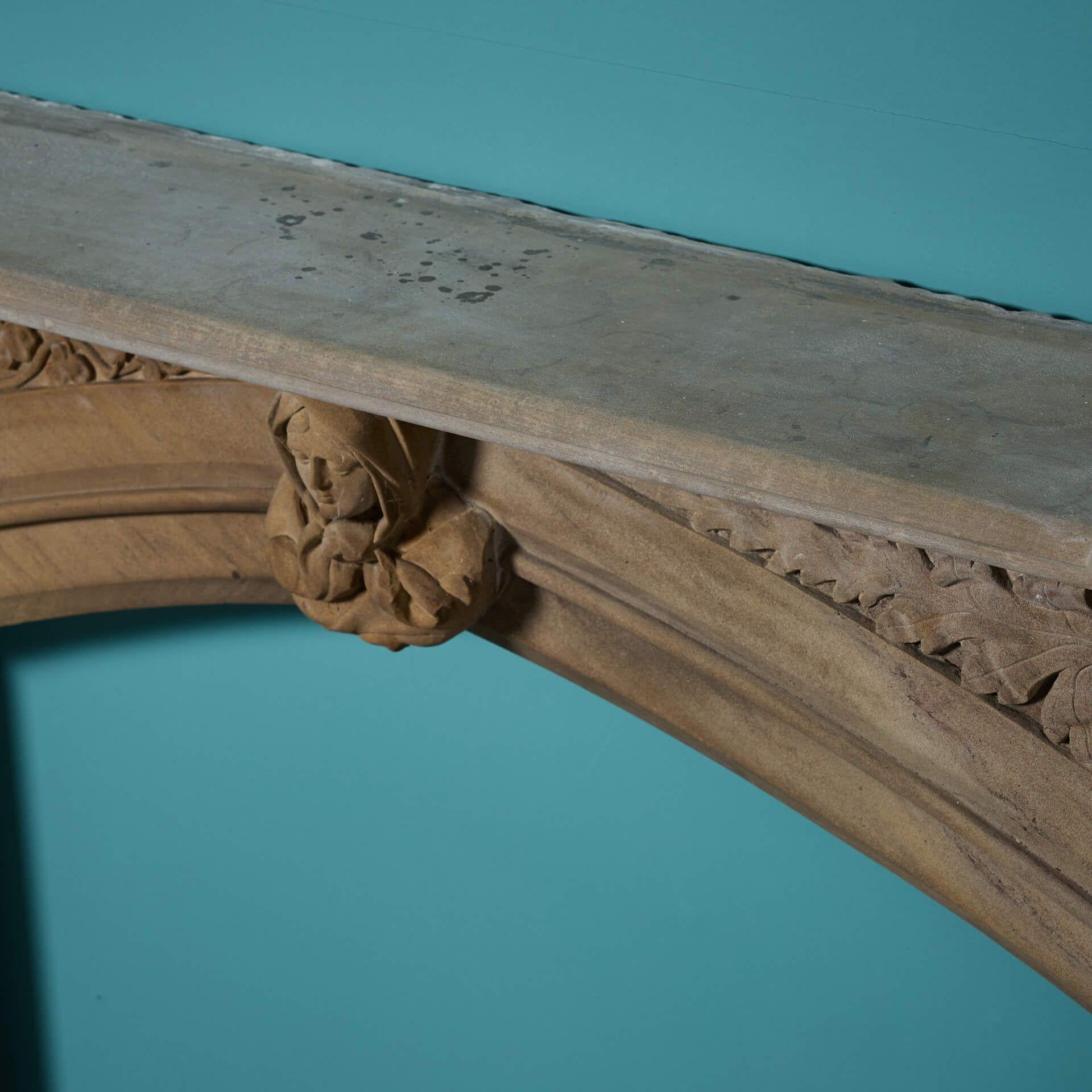 19th Century Victorian Gothic Revival Sandstone Fire Mantel For Sale
