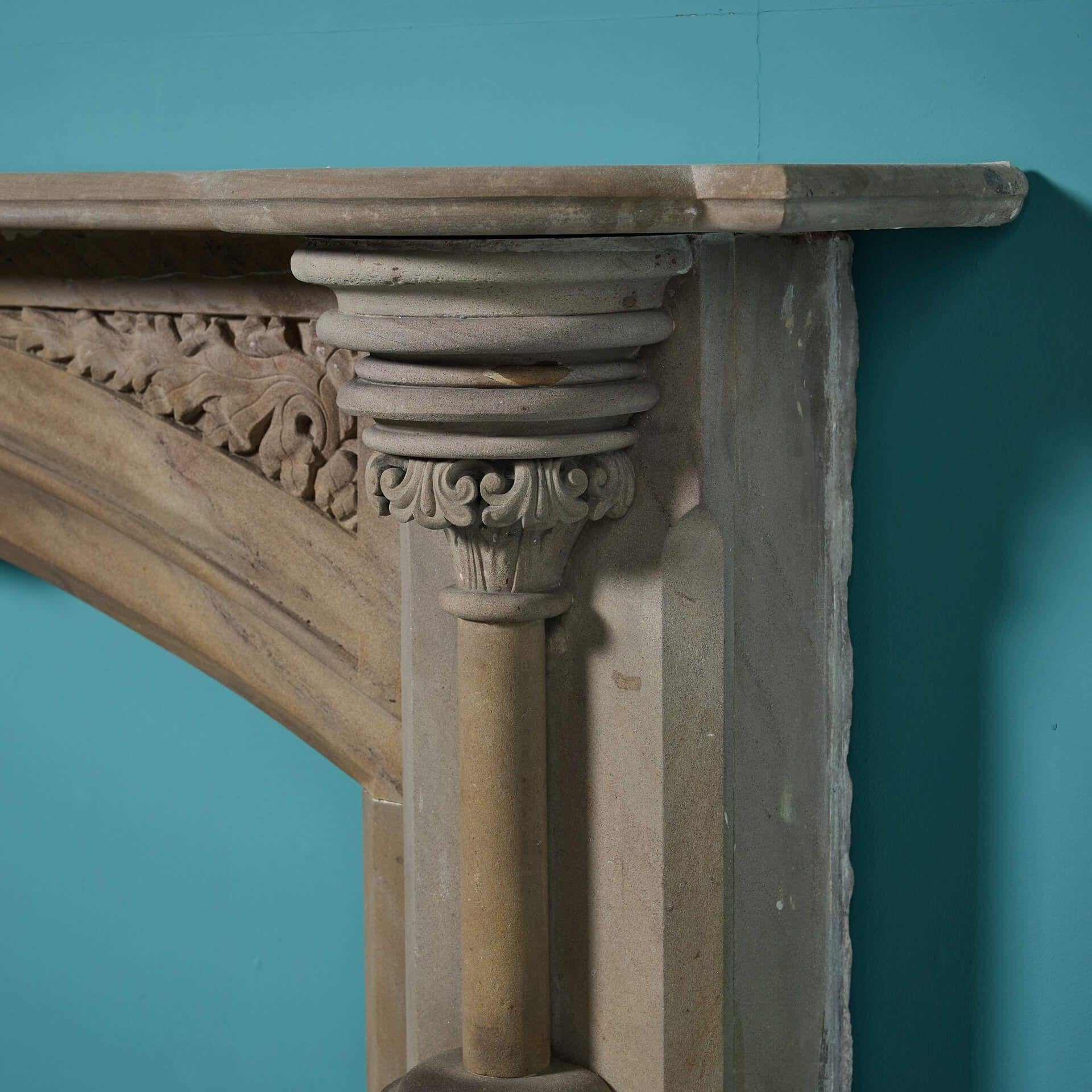 Victorian Gothic Revival Sandstone Fire Mantel For Sale 1