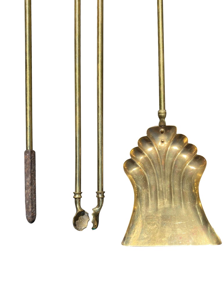 Victorian Gothic Solid Brass Fire Companion Set, 19th Century For Sale
