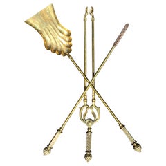 Victorian Gothic Solid Brass Fire Companion Set, 19th Century