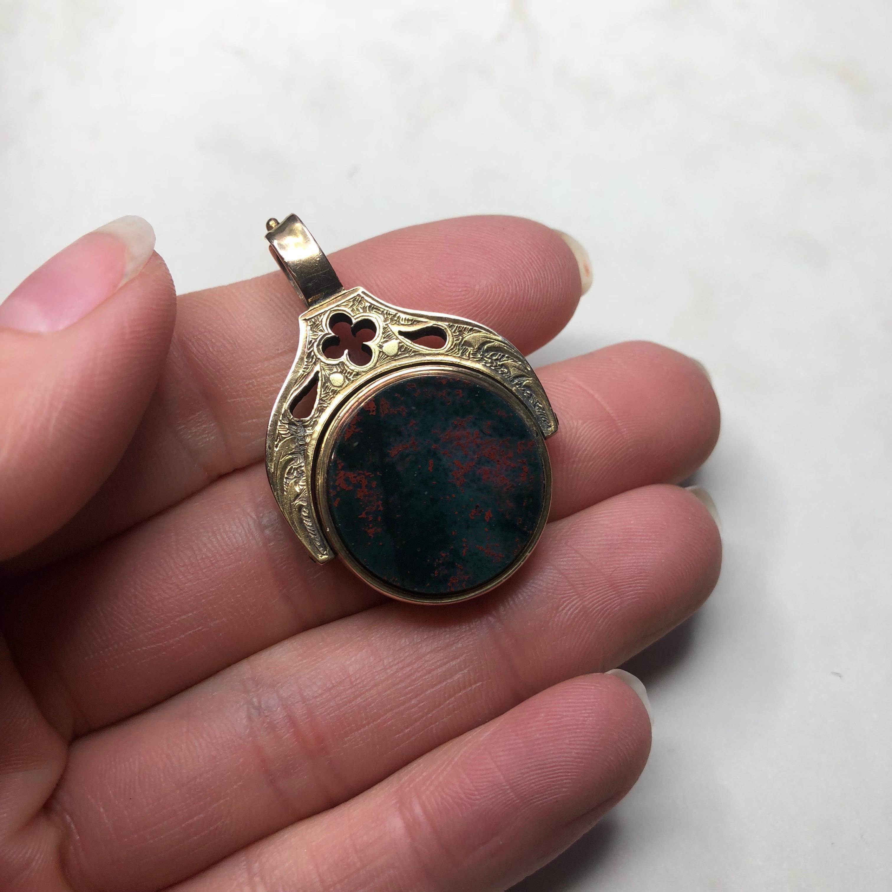 Women's or Men's Victorian Gothic Style Bloodstone and Sardonyx Swivel Fob