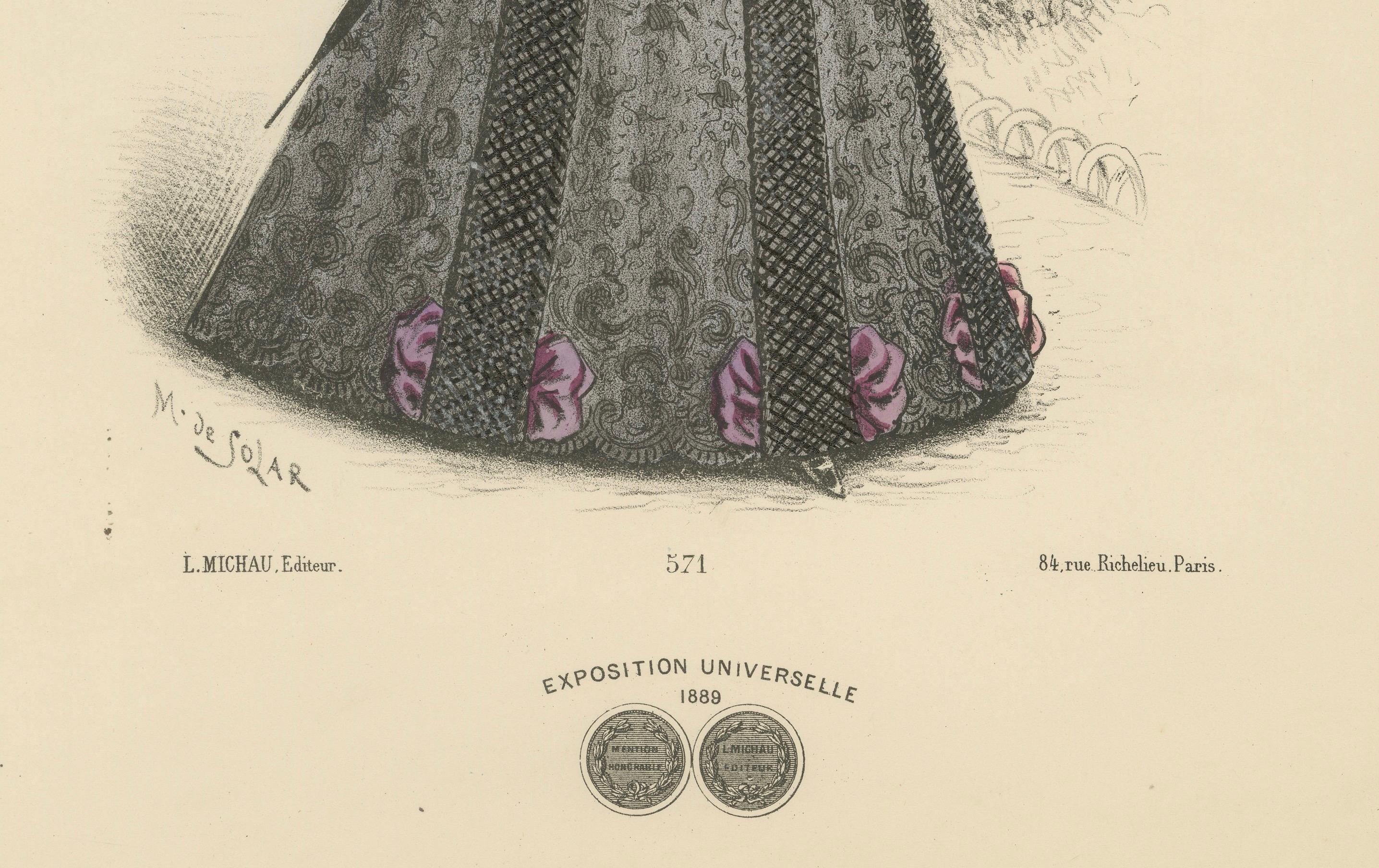 Grace victorienne : Lithographie de L. Michau et M. de Solar datant de 1889 Bon état - En vente à Langweer, NL