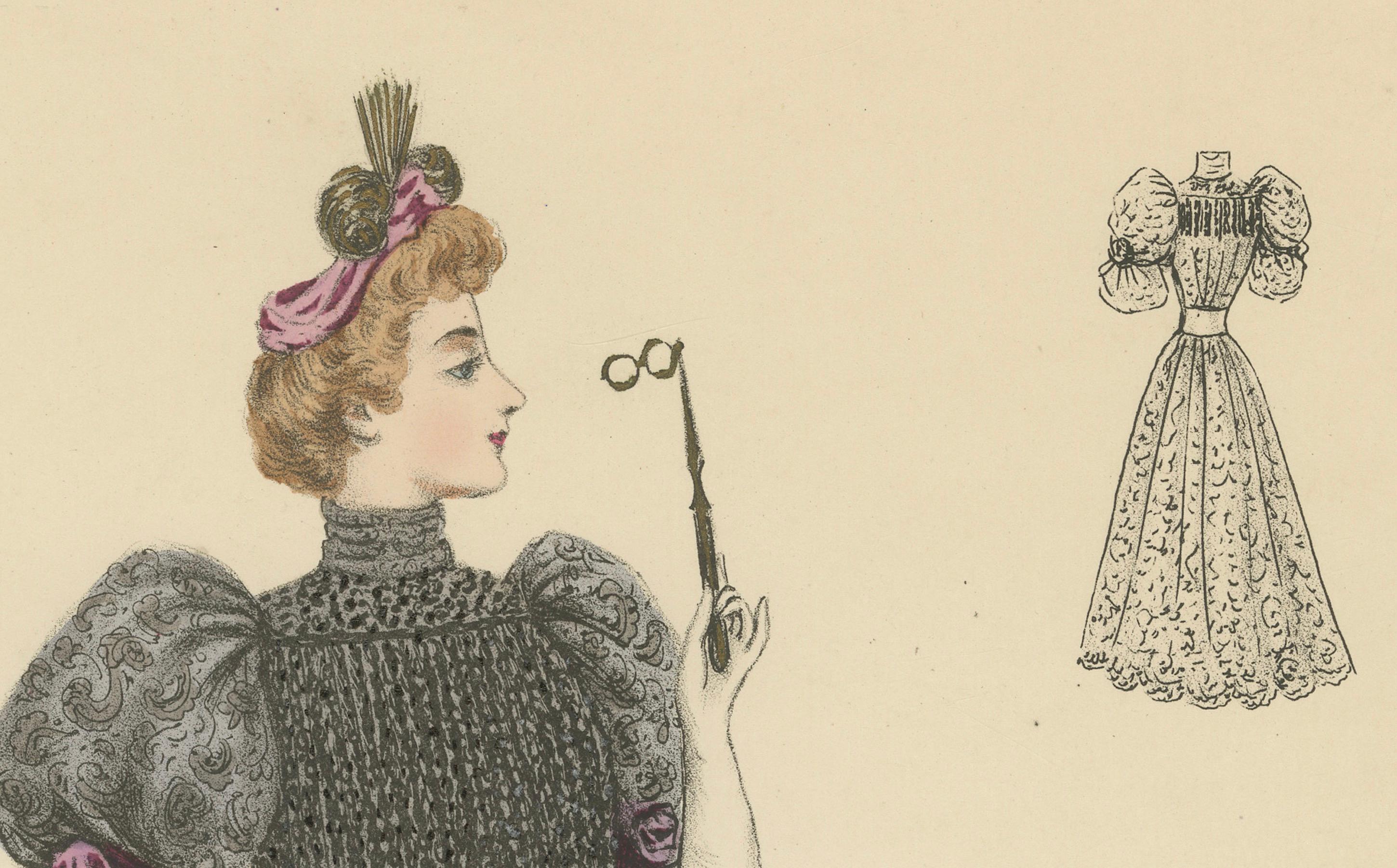 Papier Grace victorienne : Lithographie de L. Michau et M. de Solar datant de 1889 en vente