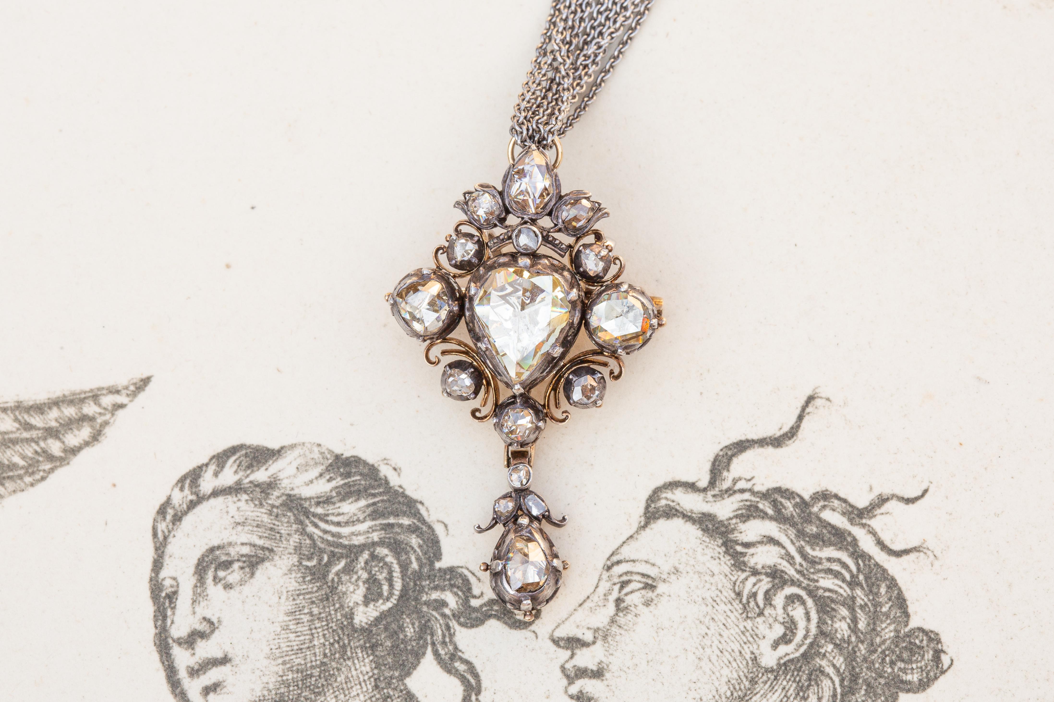 Victorian Graded 'Fancy Light Yellow' Rose Cut Diamond Cluster Pendant 3.15carat For Sale 5