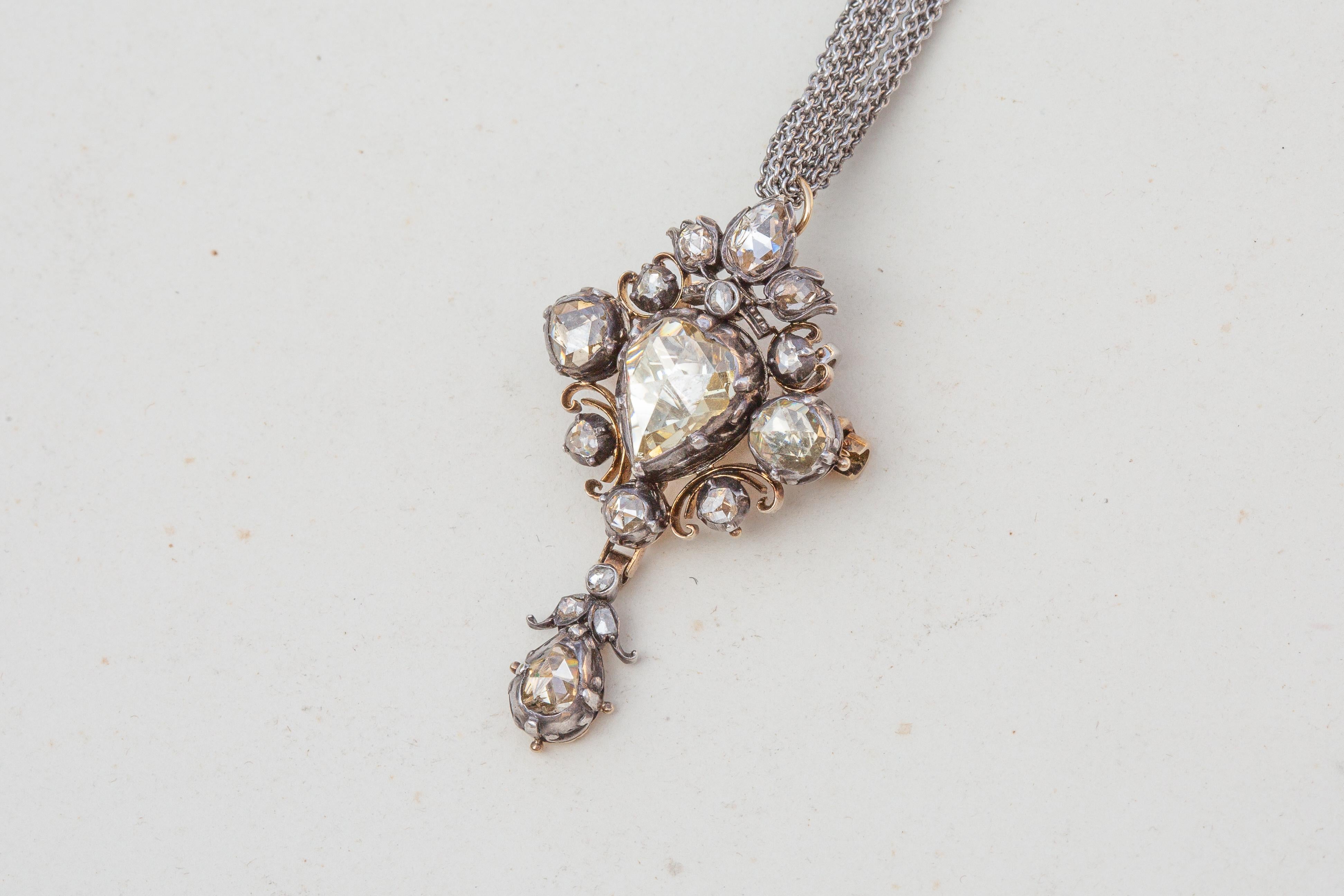 Victorian Graded 'Fancy Light Yellow' Rose Cut Diamond Cluster Pendant 3.15carat For Sale 6