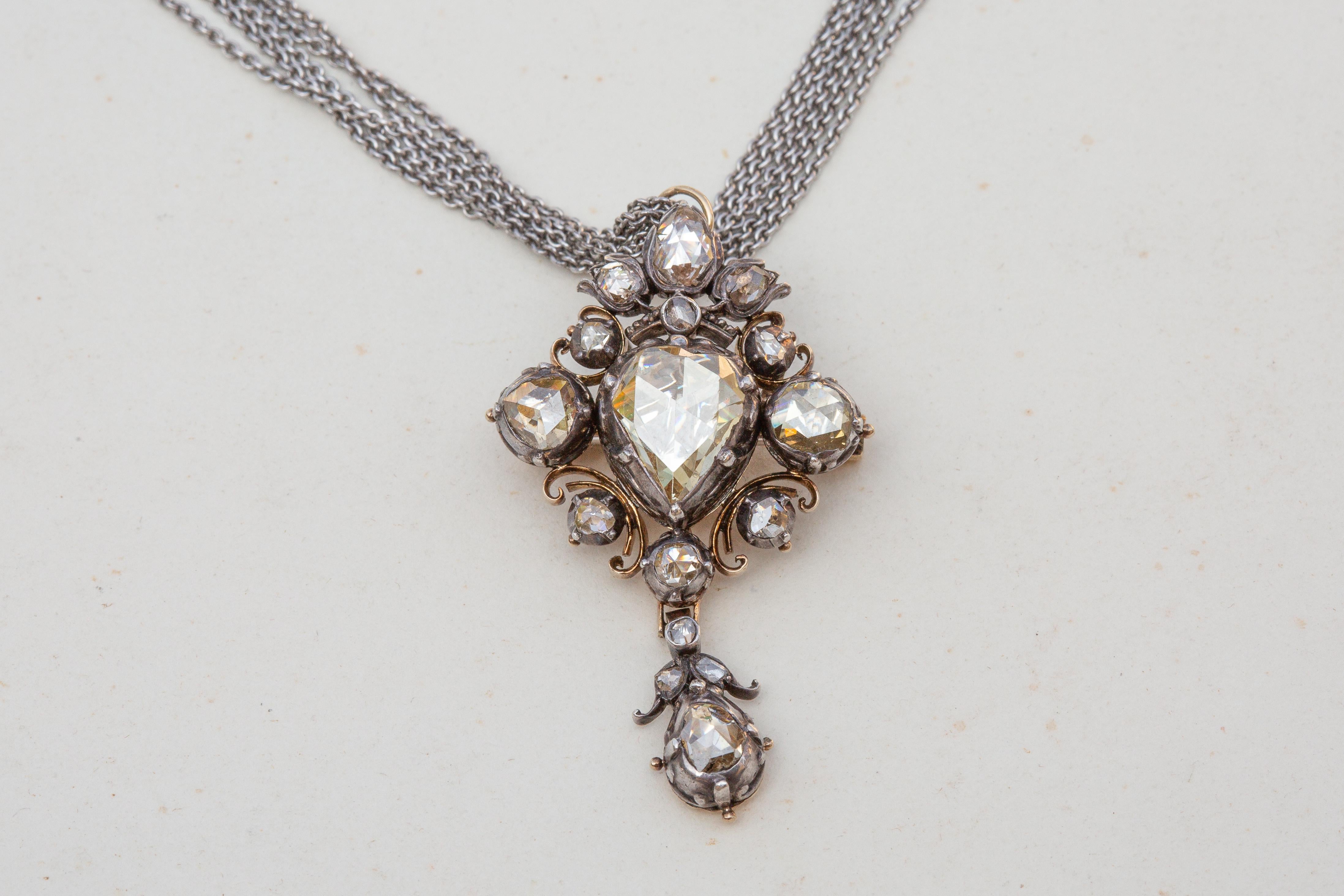 Victorian Graded 'Fancy Light Yellow' Rose Cut Diamond Cluster Pendant 3.15carat For Sale 8