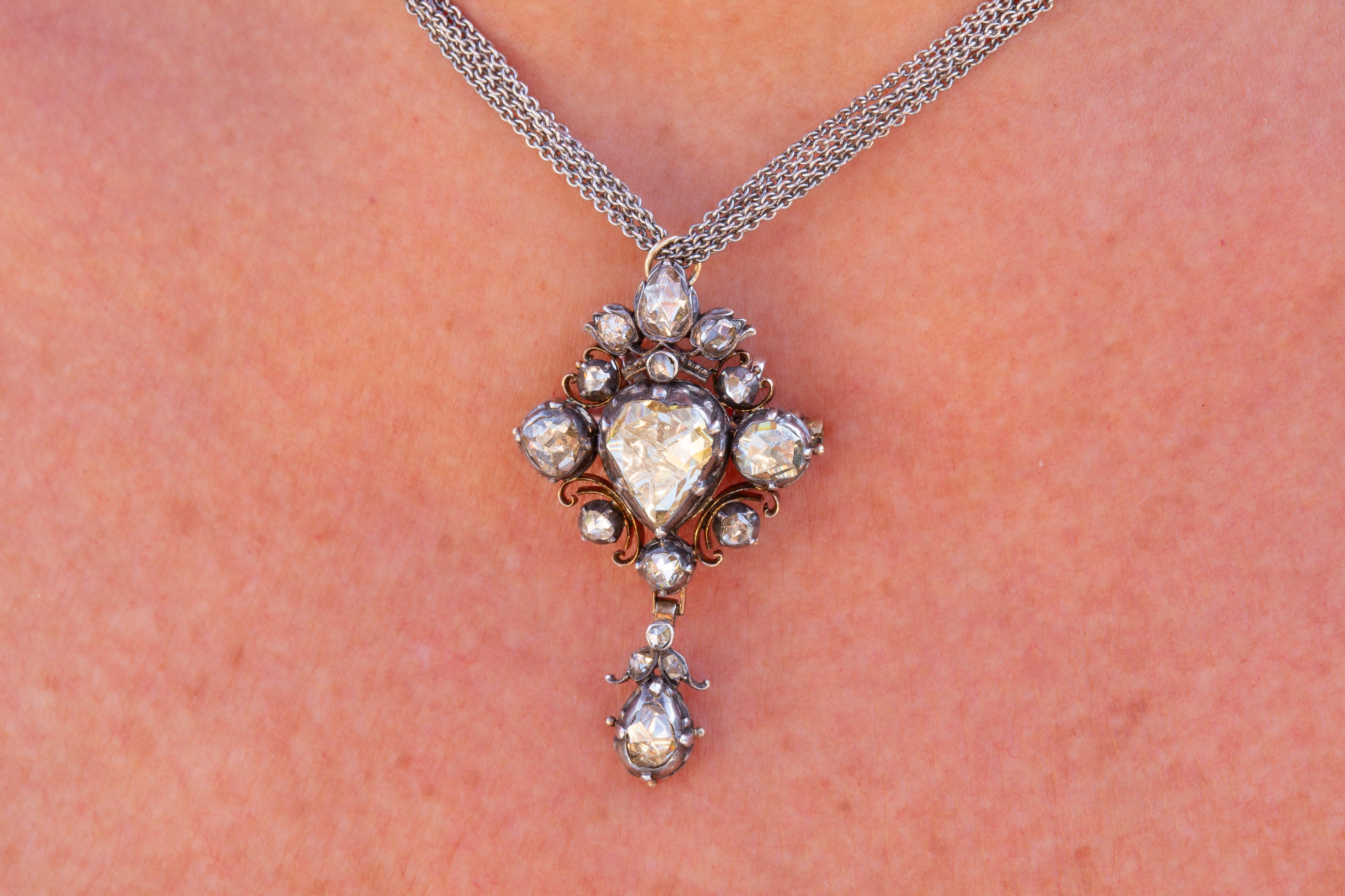 Victorian Graded 'Fancy Light Yellow' Rose Cut Diamond Cluster Pendant 3.15carat For Sale 10