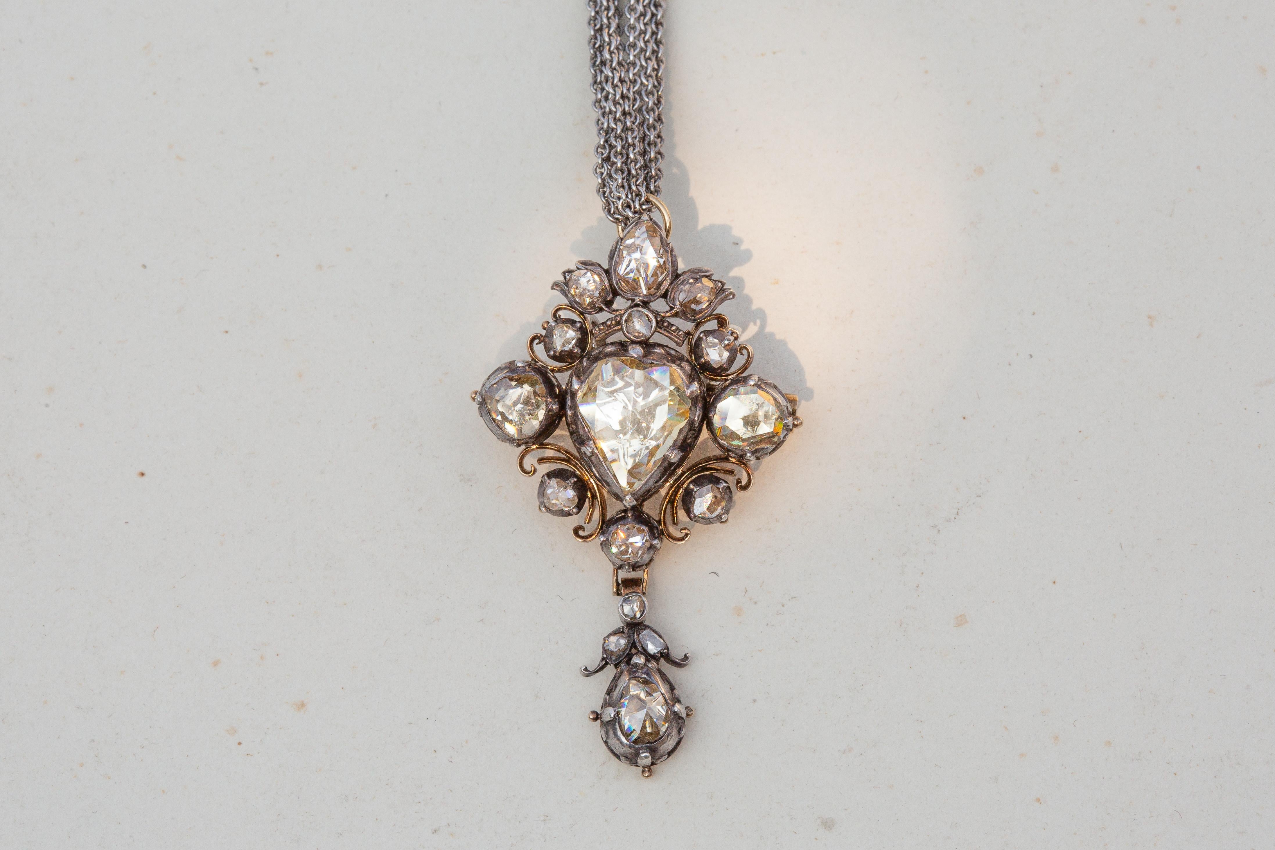 Georgian Victorian Graded 'Fancy Light Yellow' Rose Cut Diamond Cluster Pendant 3.15carat For Sale