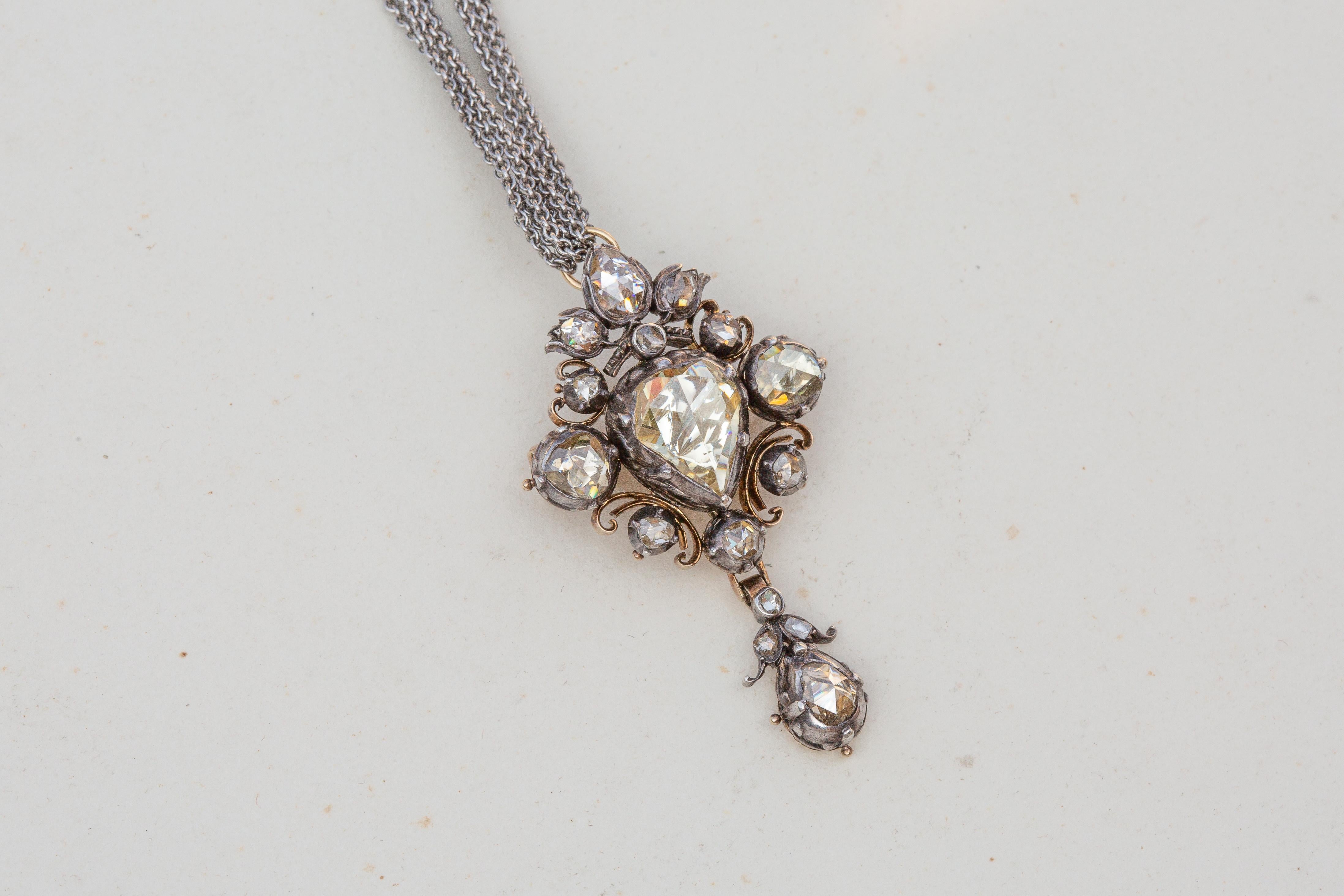 Women's or Men's Victorian Graded 'Fancy Light Yellow' Rose Cut Diamond Cluster Pendant 3.15carat For Sale