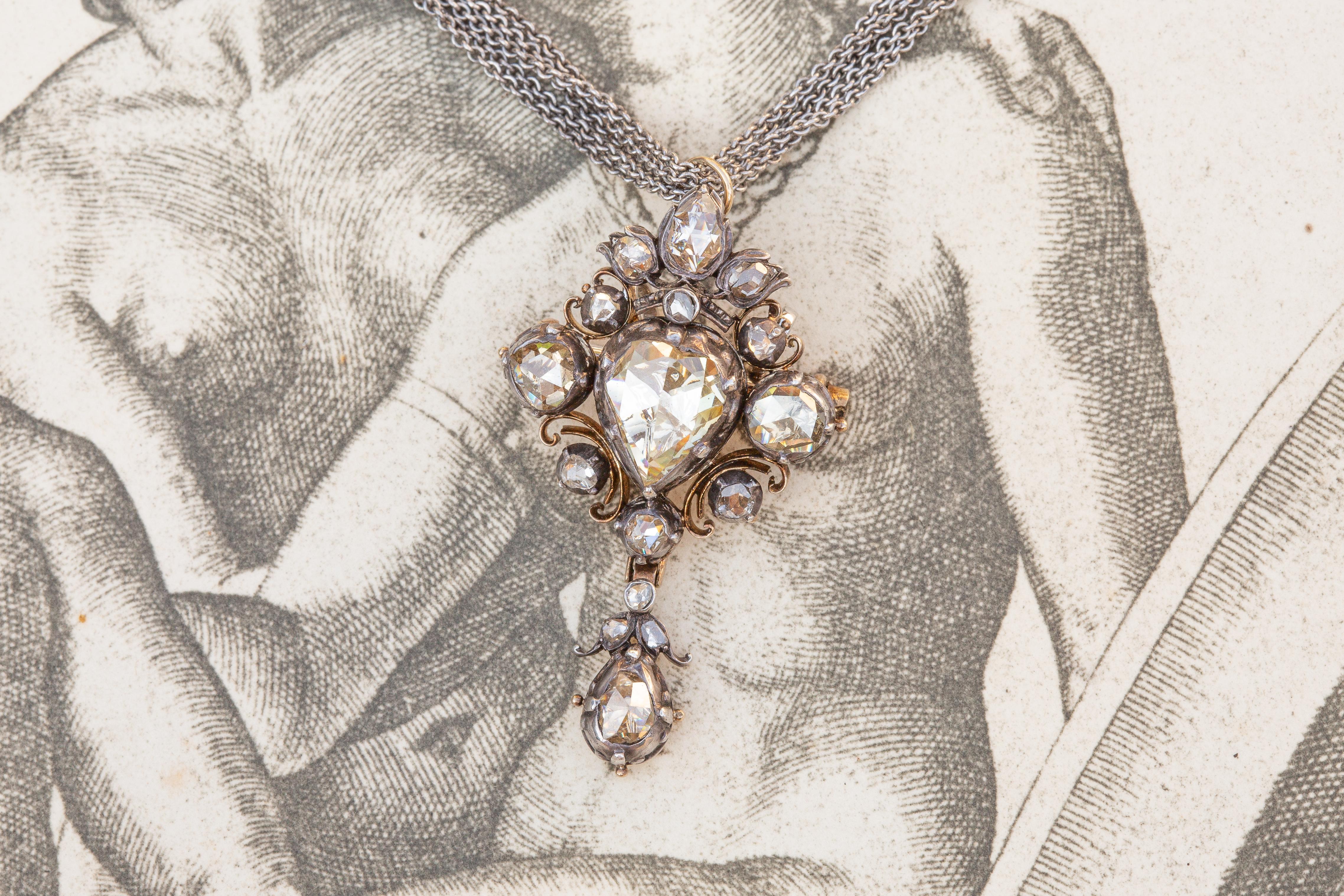 Victorian Graded 'Fancy Light Yellow' Rose Cut Diamond Cluster Pendant 3.15carat For Sale 2