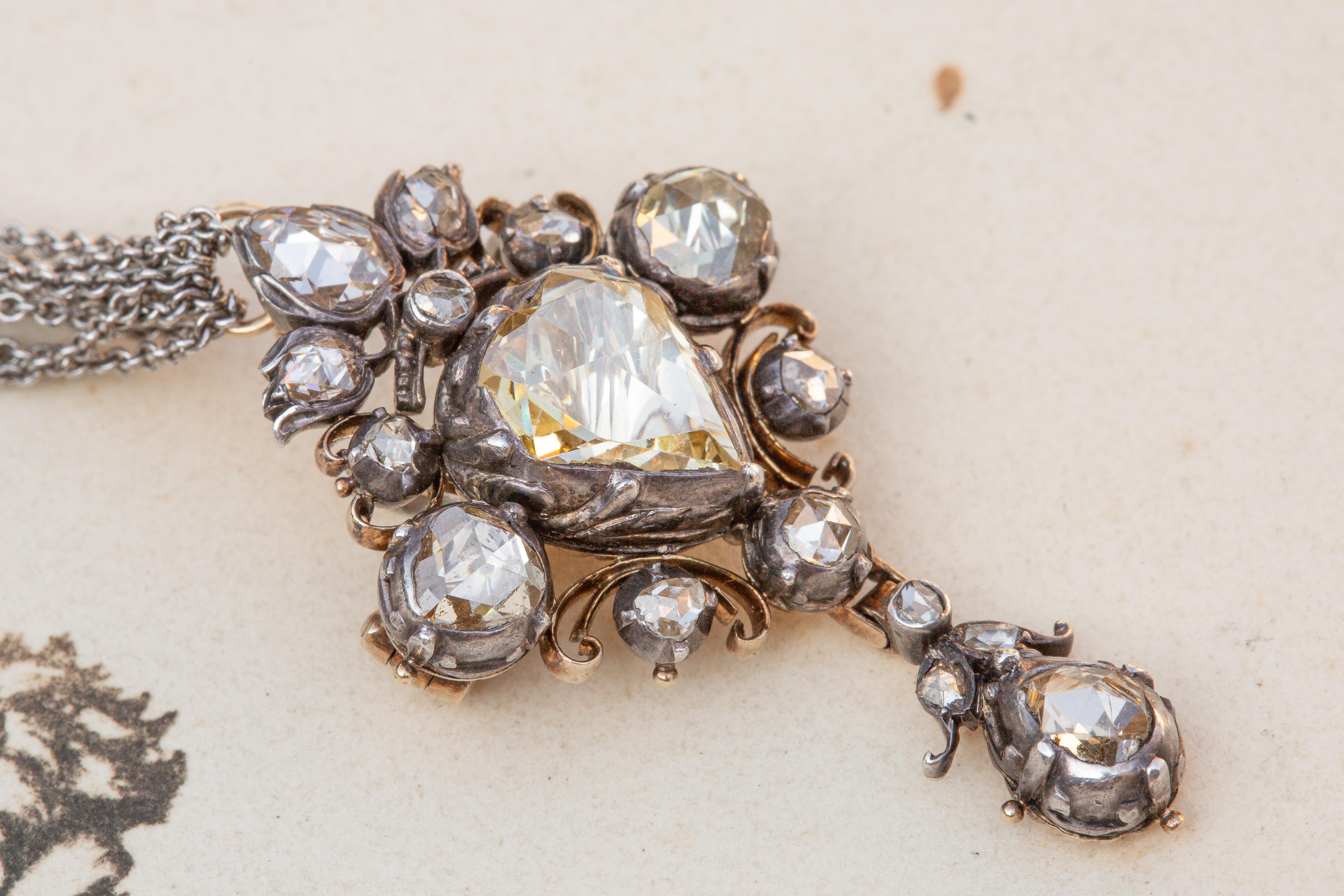 Victorian Graded 'Fancy Light Yellow' Rose Cut Diamond Cluster Pendant 3.15carat For Sale 3