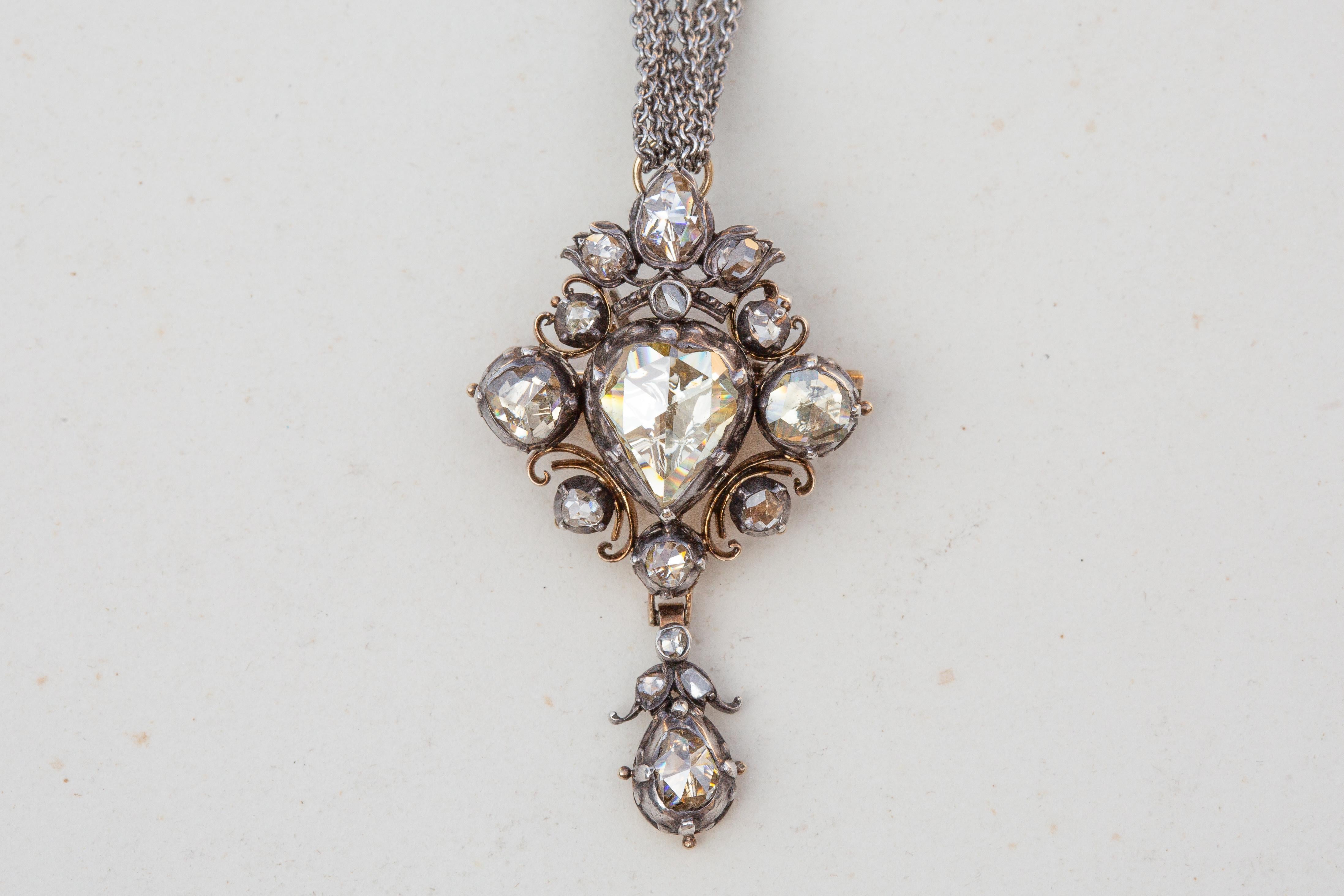 Victorian Graded 'Fancy Light Yellow' Rose Cut Diamond Cluster Pendant 3.15carat For Sale 4