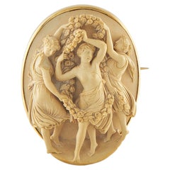 Victorian Grand Tour 18K Yellow Gold Lava Stone Cameo Brooch MF06-040626