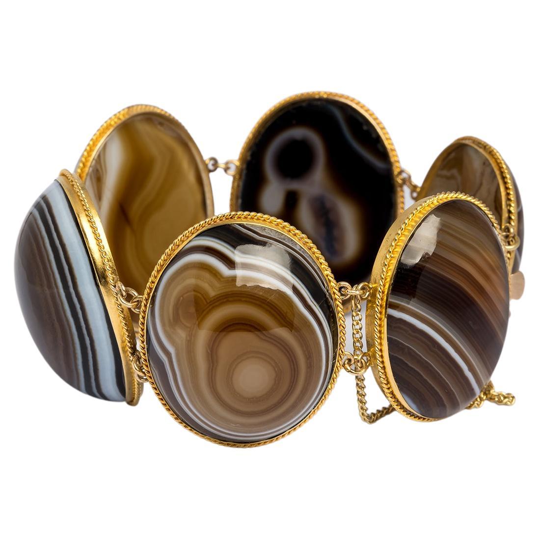 Viktorianisches „Grand Tour“-Armband aus Achat mit Bändern im Angebot