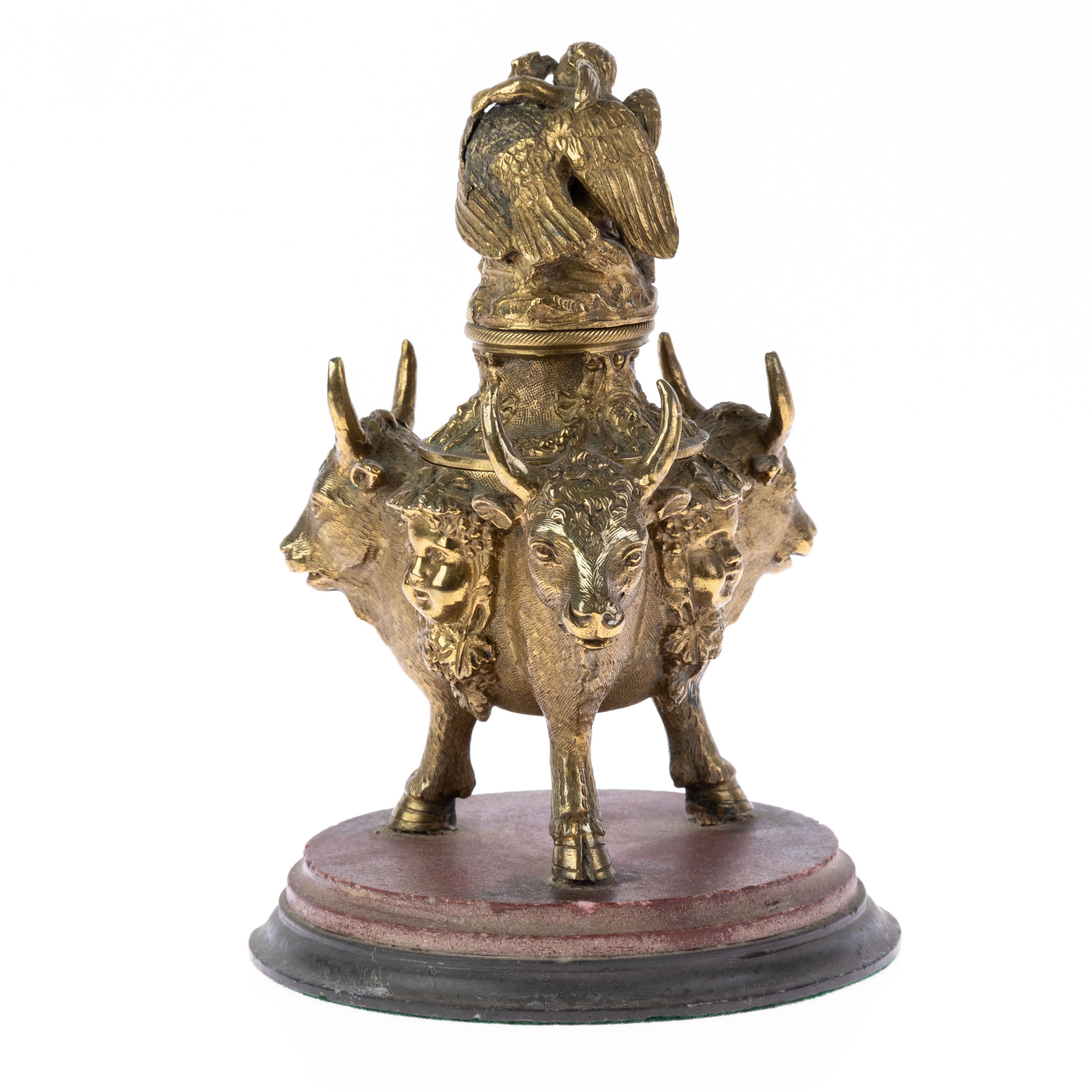 Victorian Grand Tour Bronze Bovine & Bacchus Inkwell 19th Century In Good Condition For Sale In Nottingham, GB