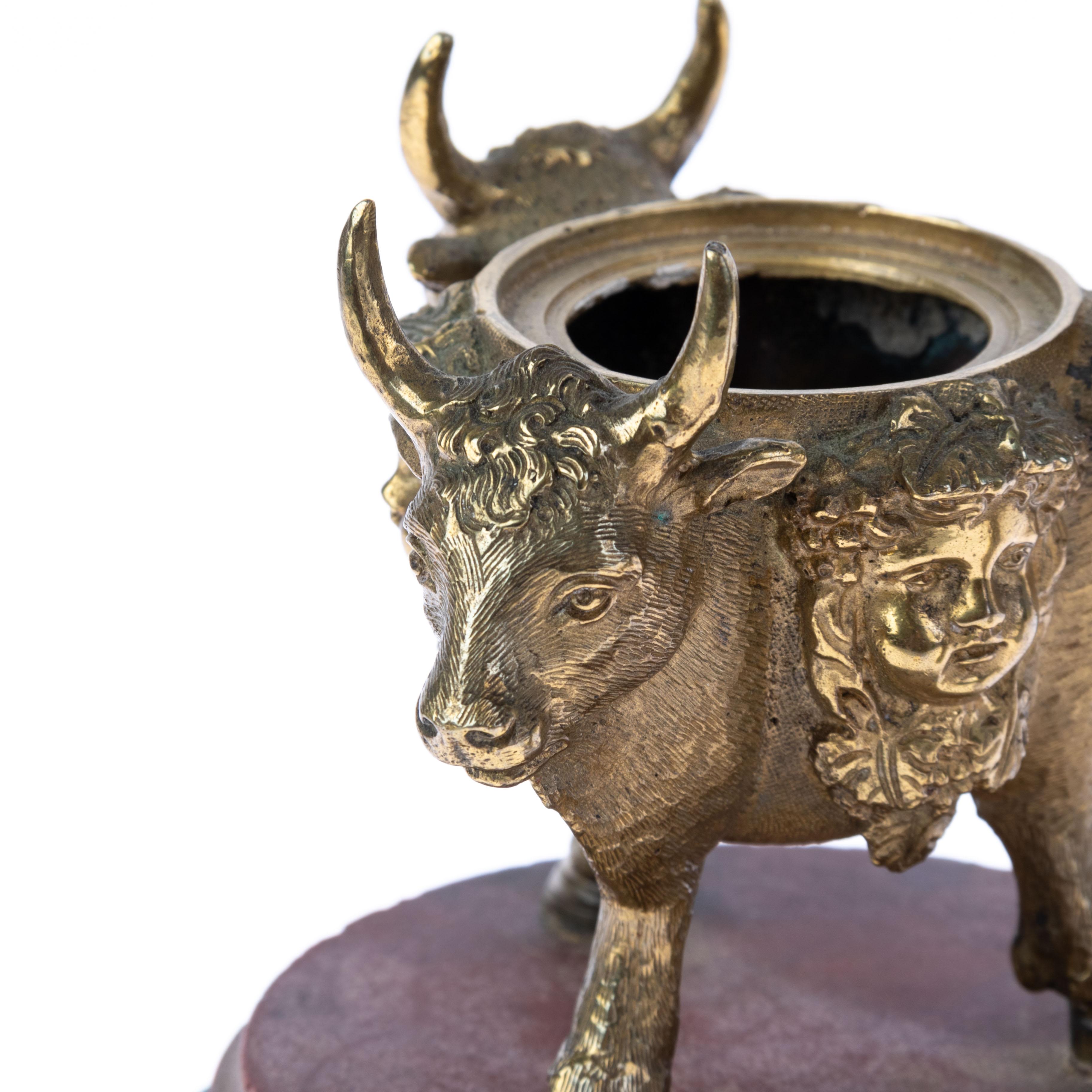 Victorian Grand Tour Bronze Bovine & Bacchus Inkwell 19th Century For Sale 3