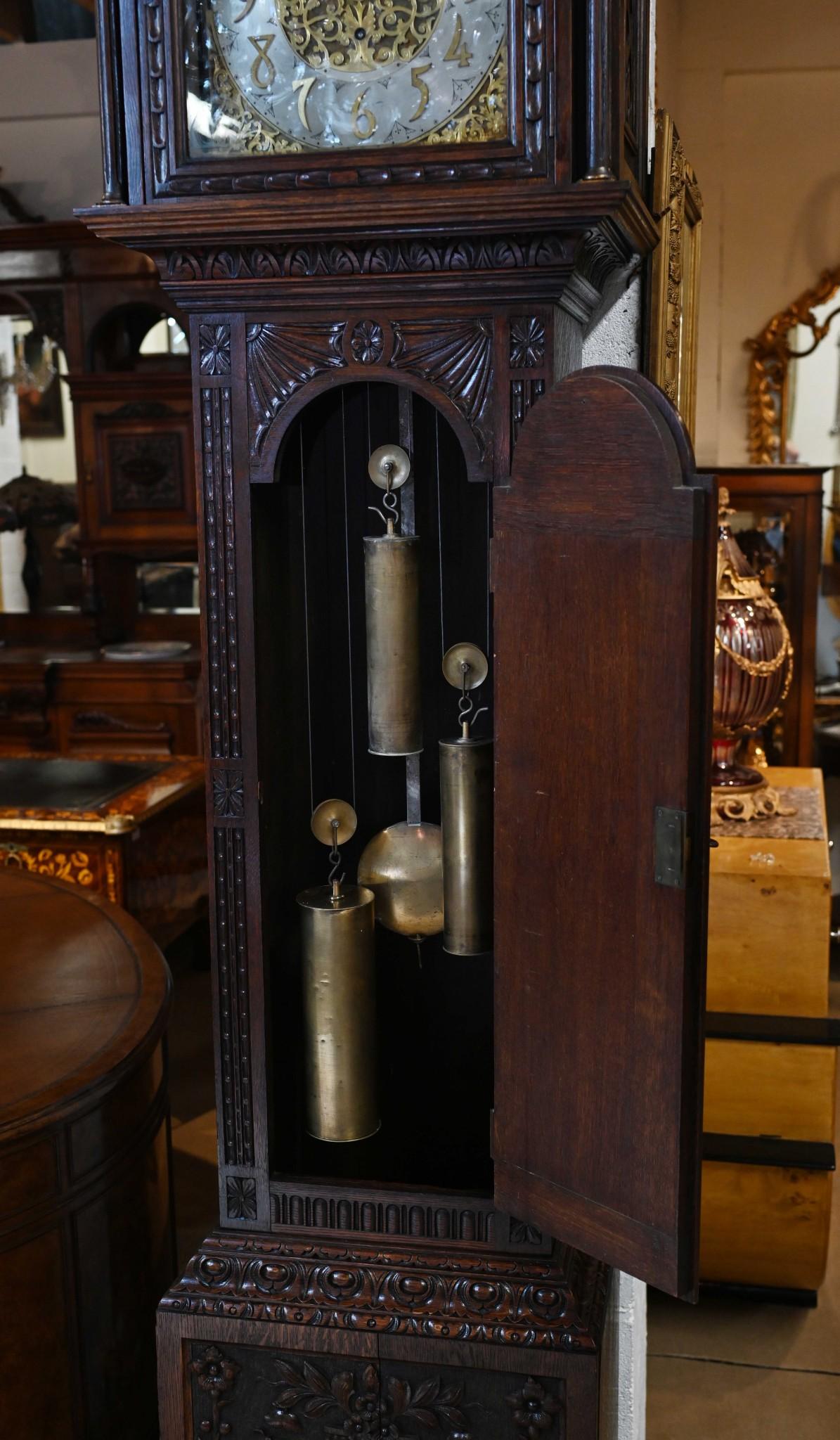 Victorian Grandfather Clock 1880 Carved Oak Longcase Whittington 3