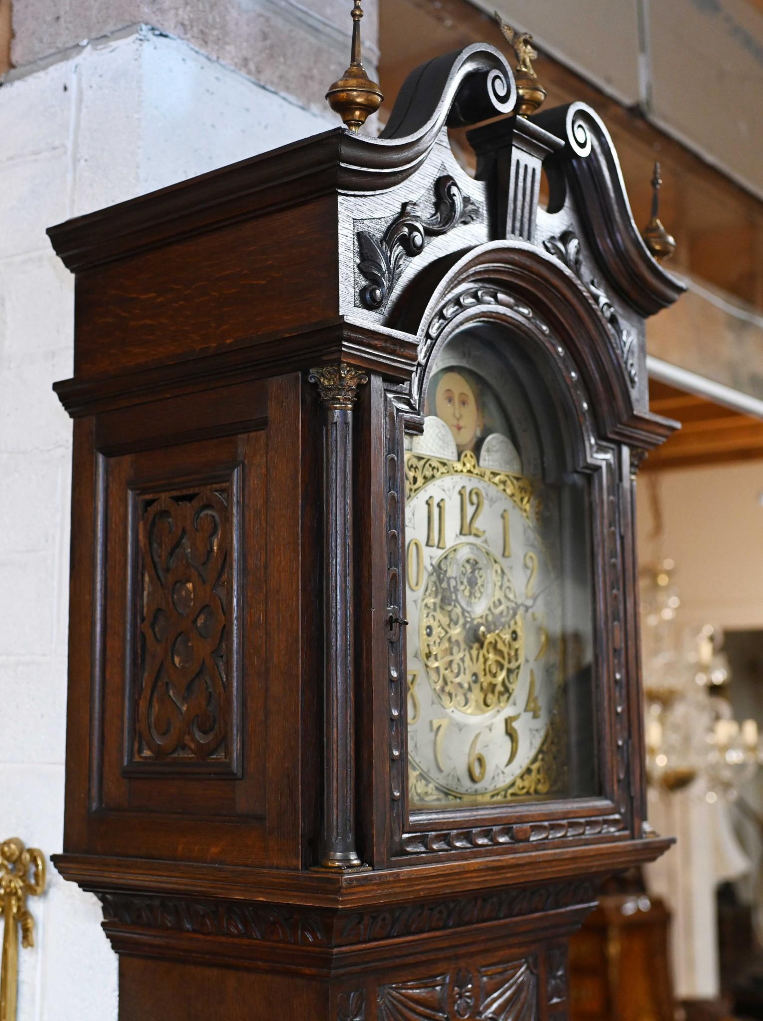 Late 19th Century Victorian Grandfather Clock 1880 Carved Oak Longcase Whittington