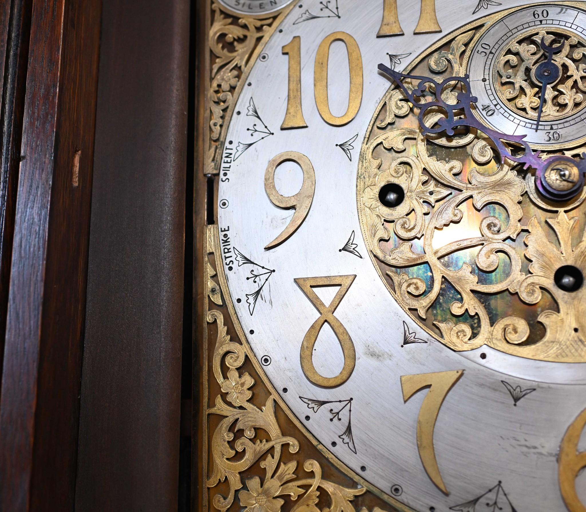 Wood Victorian Grandfather Clock 1880 Carved Oak Longcase Whittington