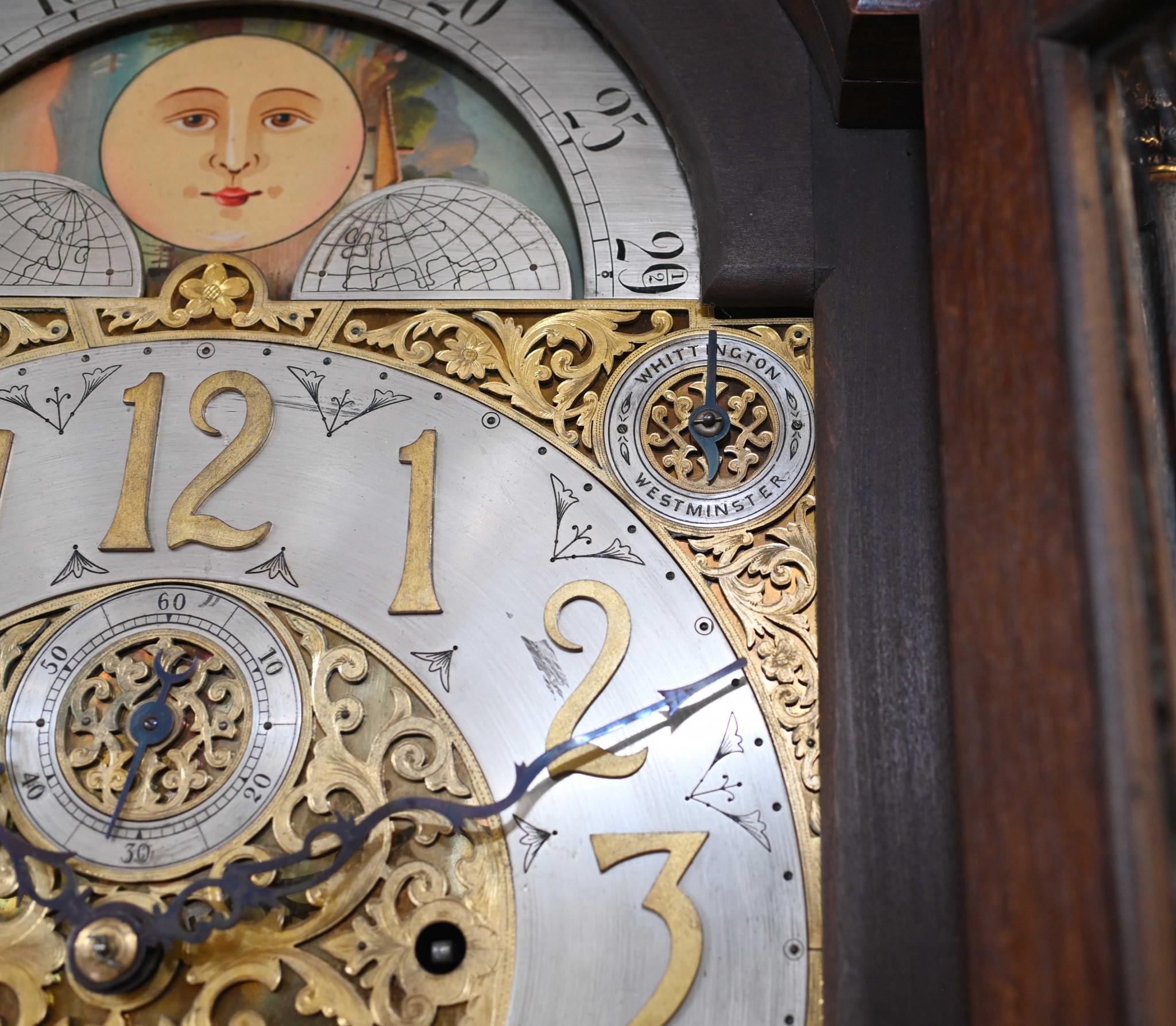 Victorian Grandfather Clock 1880 Carved Oak Longcase Whittington 1