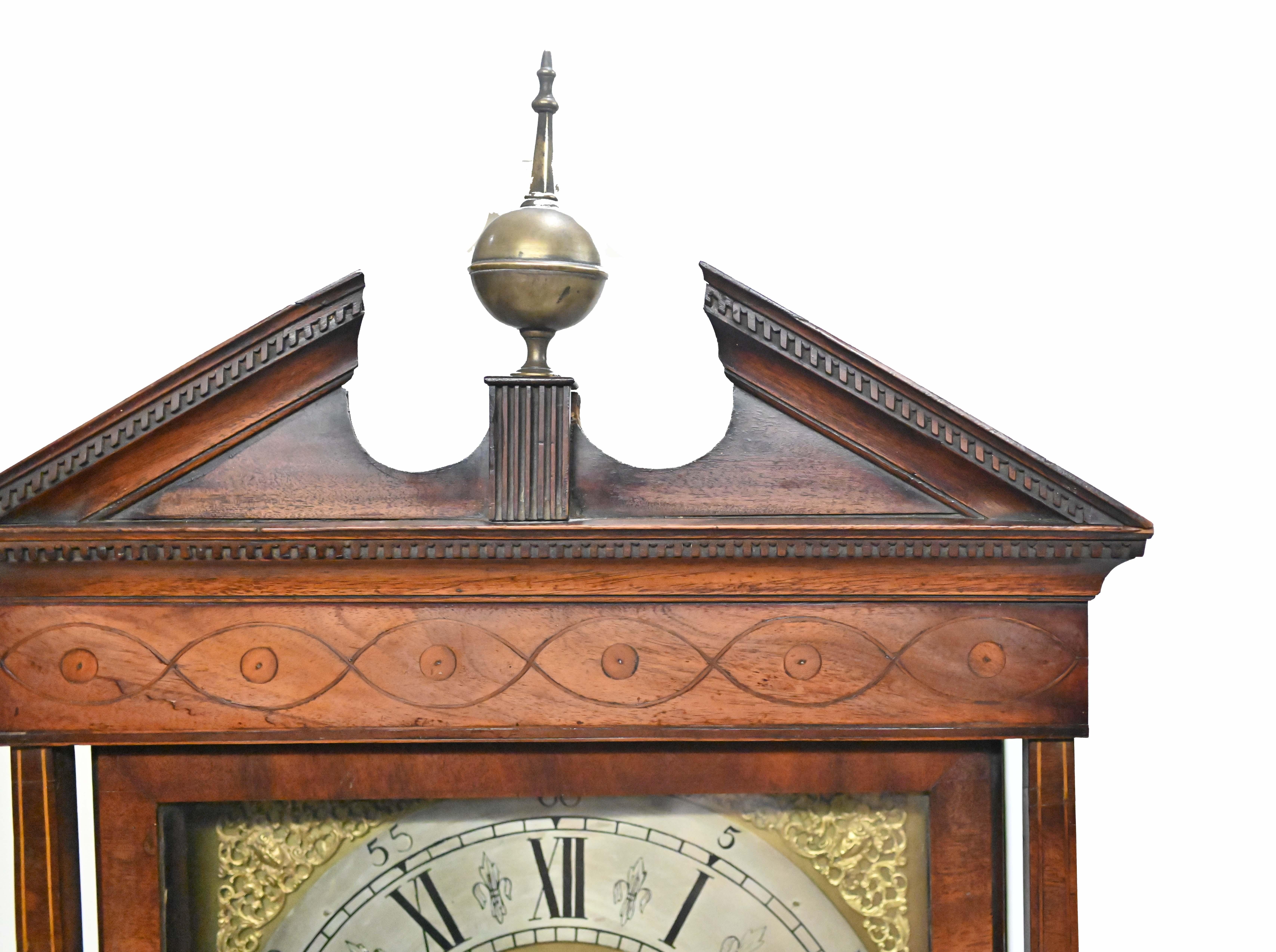 Mid-19th Century Victorian Grandfather Clock Longcase Mahogany Time Chime 1840 For Sale