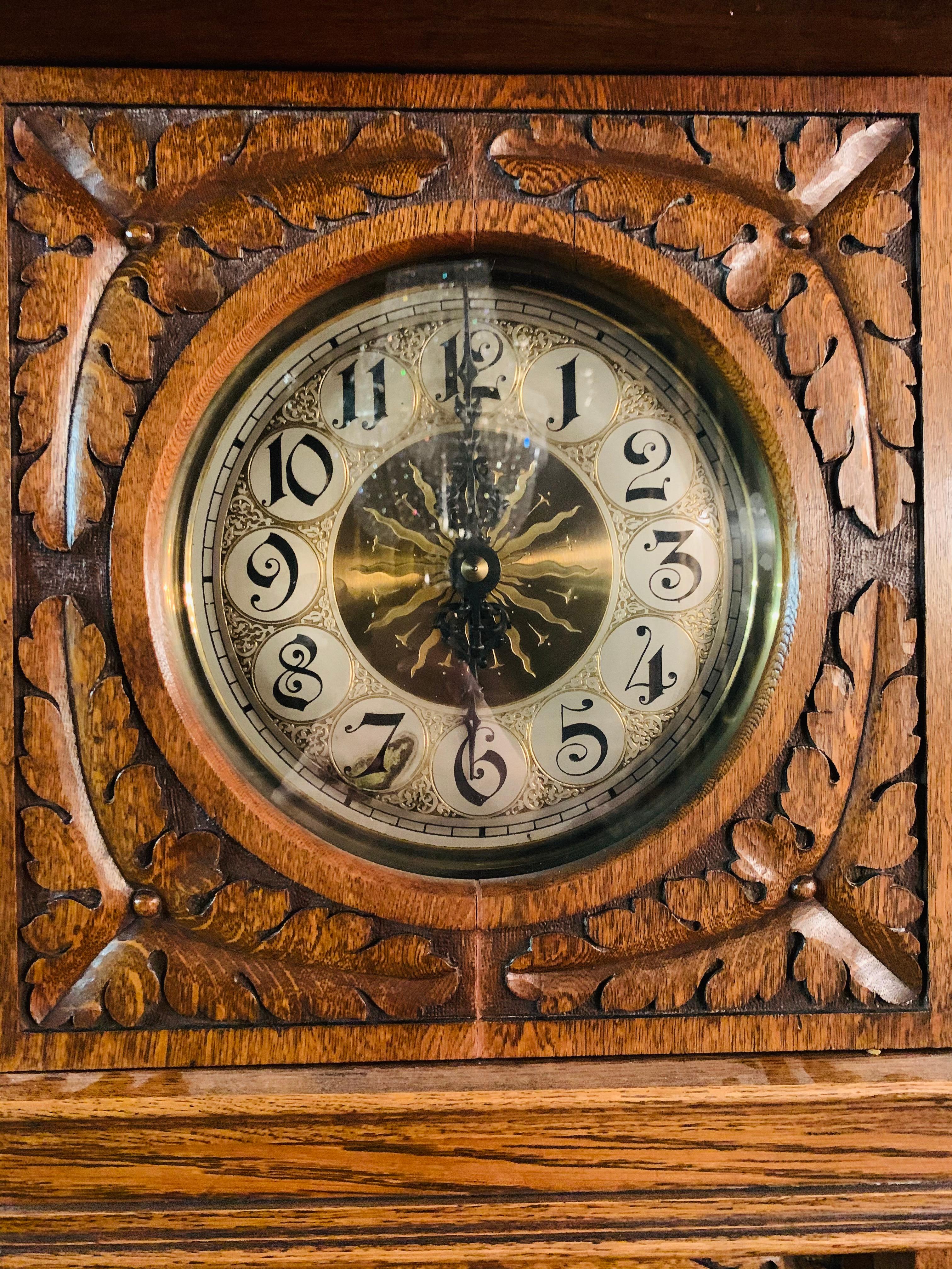 Victorian Grandfather Clock Open Oak circa 1880 with Turned Colum Gallery 7