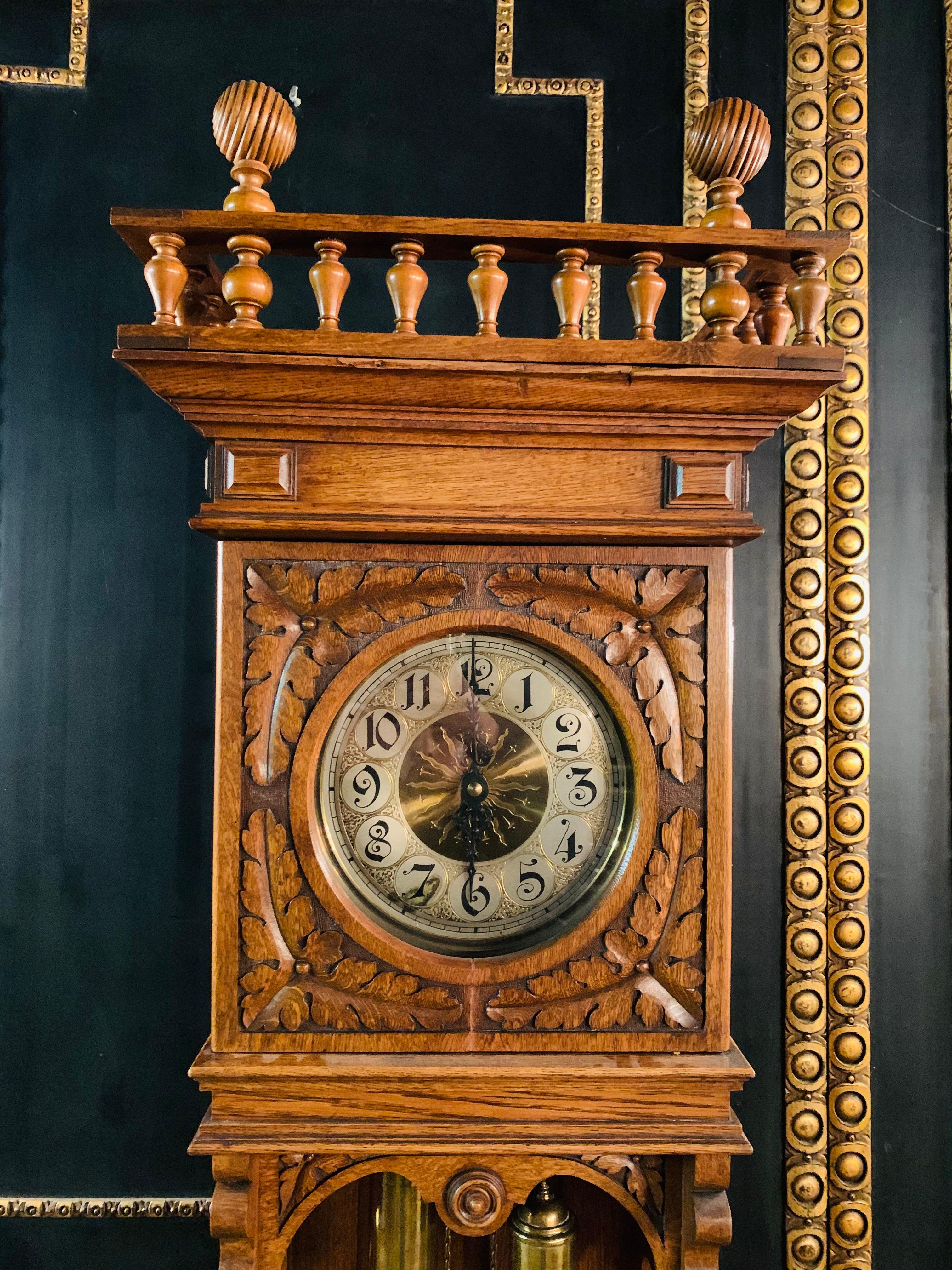 Victorian Grandfather Clock Open Oak circa 1880 with Turned Colum Gallery 1