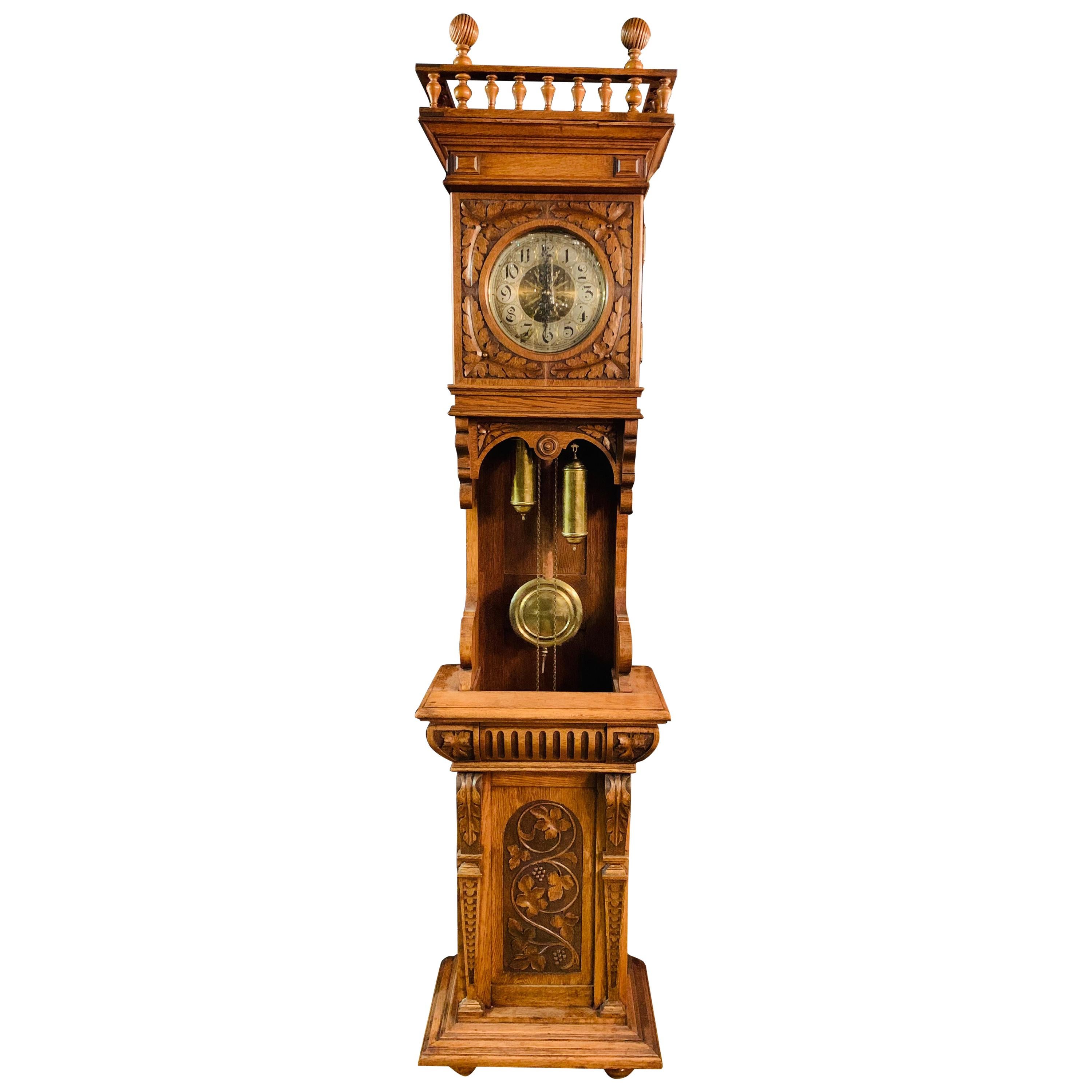 Victorian Grandfather Clock Open Oak circa 1880 with Turned Colum Gallery