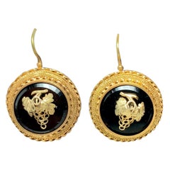 Antique Victorian Grape Earrings Pendant Suite 14k Gold Black Onyx Etruscan Revival 1870