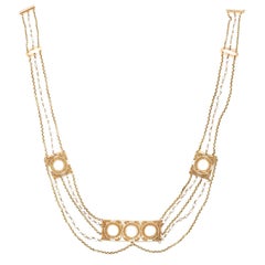 Victorian Greek Revival Natural Pearl Filigree Necklace in 18K Yellow Gold