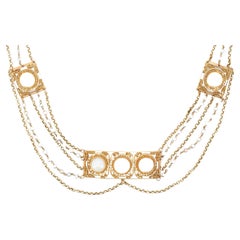 Collier victorien Greek Revive en or jaune 18 carats avec perles naturelles filigranées 