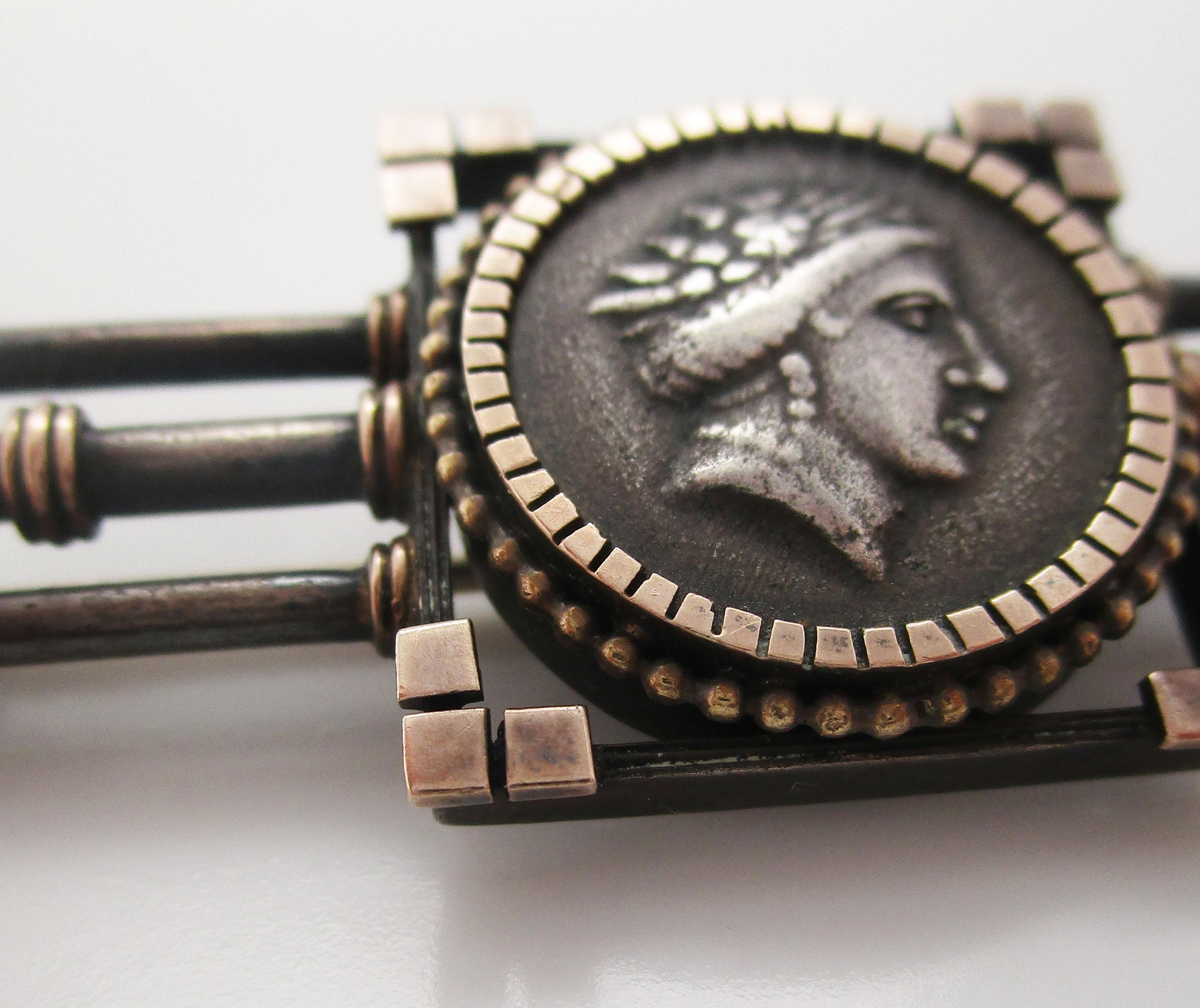 Victorian Greek/Roman Medallion Sterling Silver Pin In Excellent Condition For Sale In Lexington, KY
