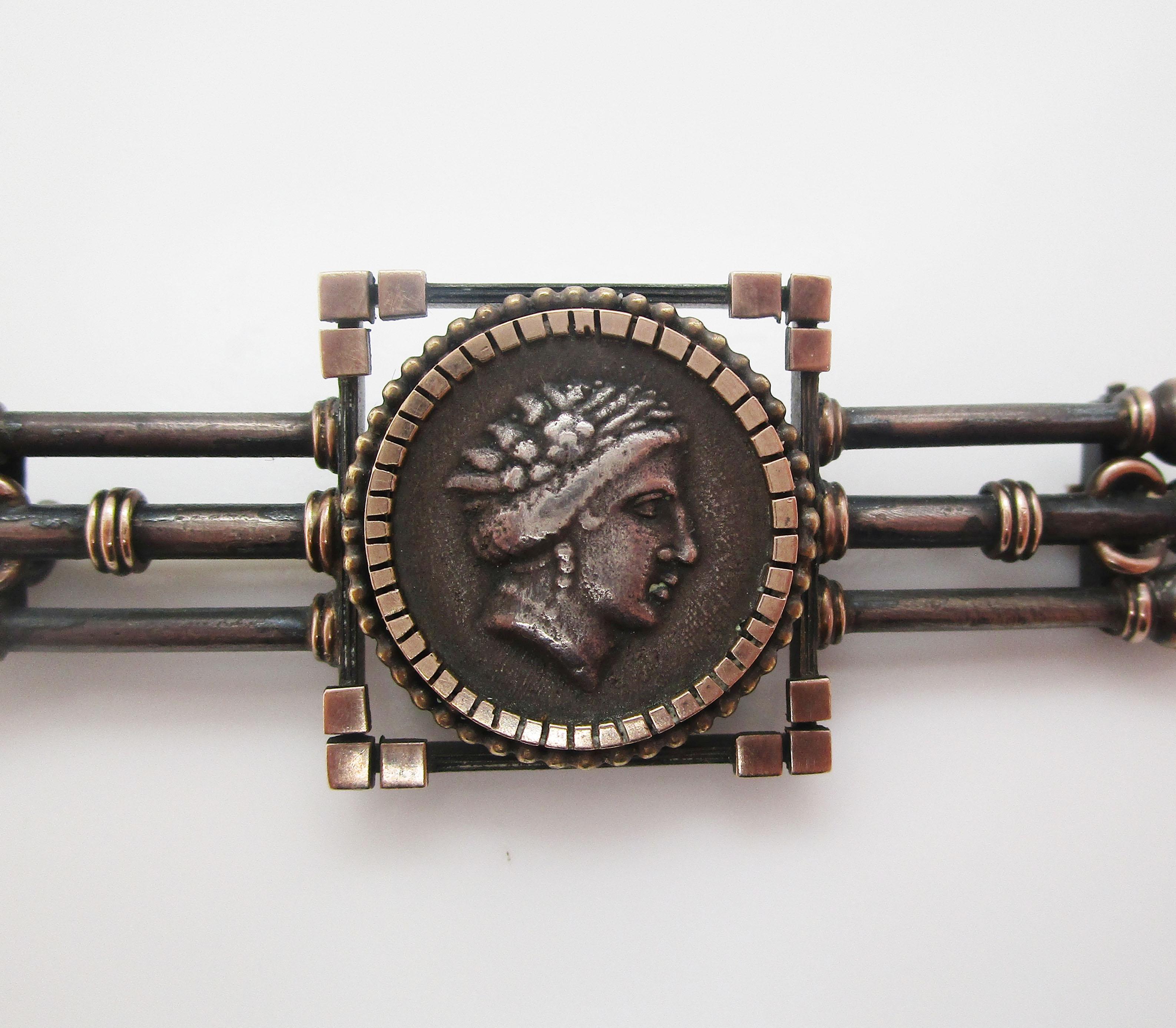 Women's or Men's Victorian Greek/Roman Medallion Sterling Silver Pin For Sale