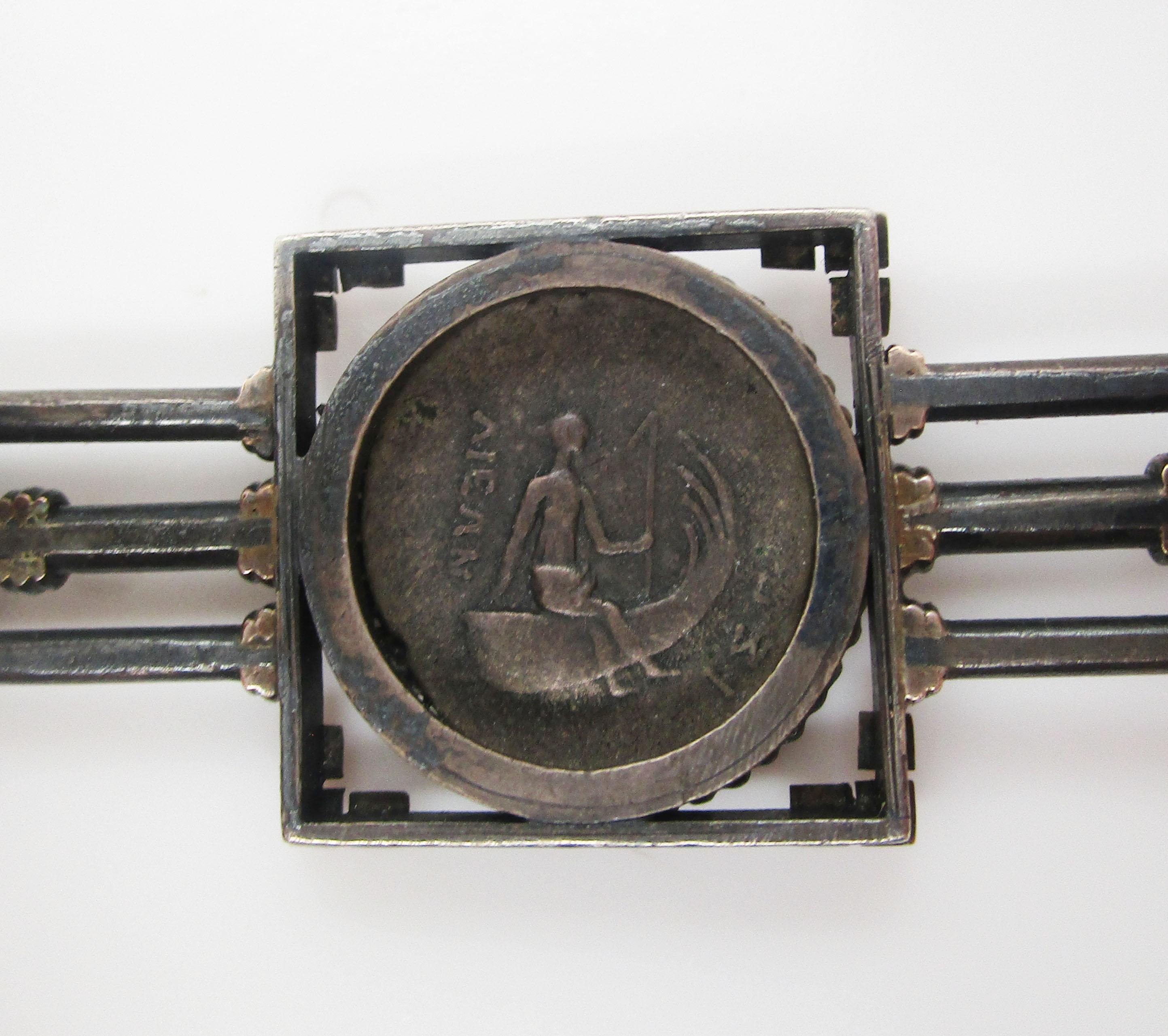 Victorian Greek/Roman Medallion Sterling Silver Pin For Sale 2