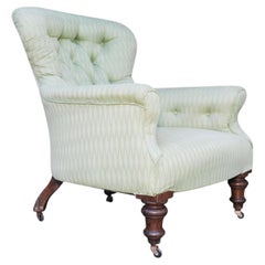 Victorian Green Button-Tufted Armchair In The Style Of Howard And Sons 1800's.