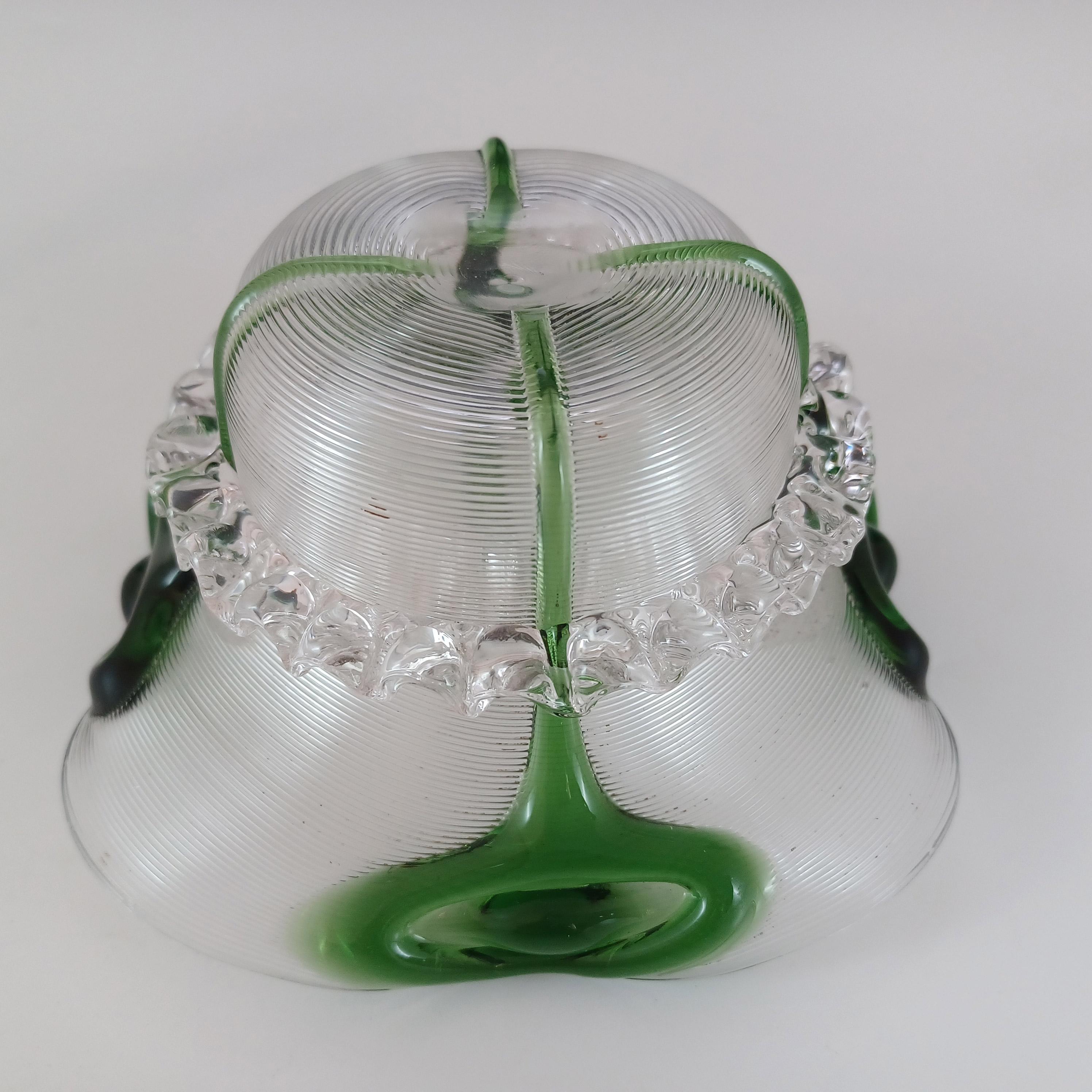 Victorian Green & Clear Glass Peacock Eye Trails / Cairngorm Bowl For Sale 3