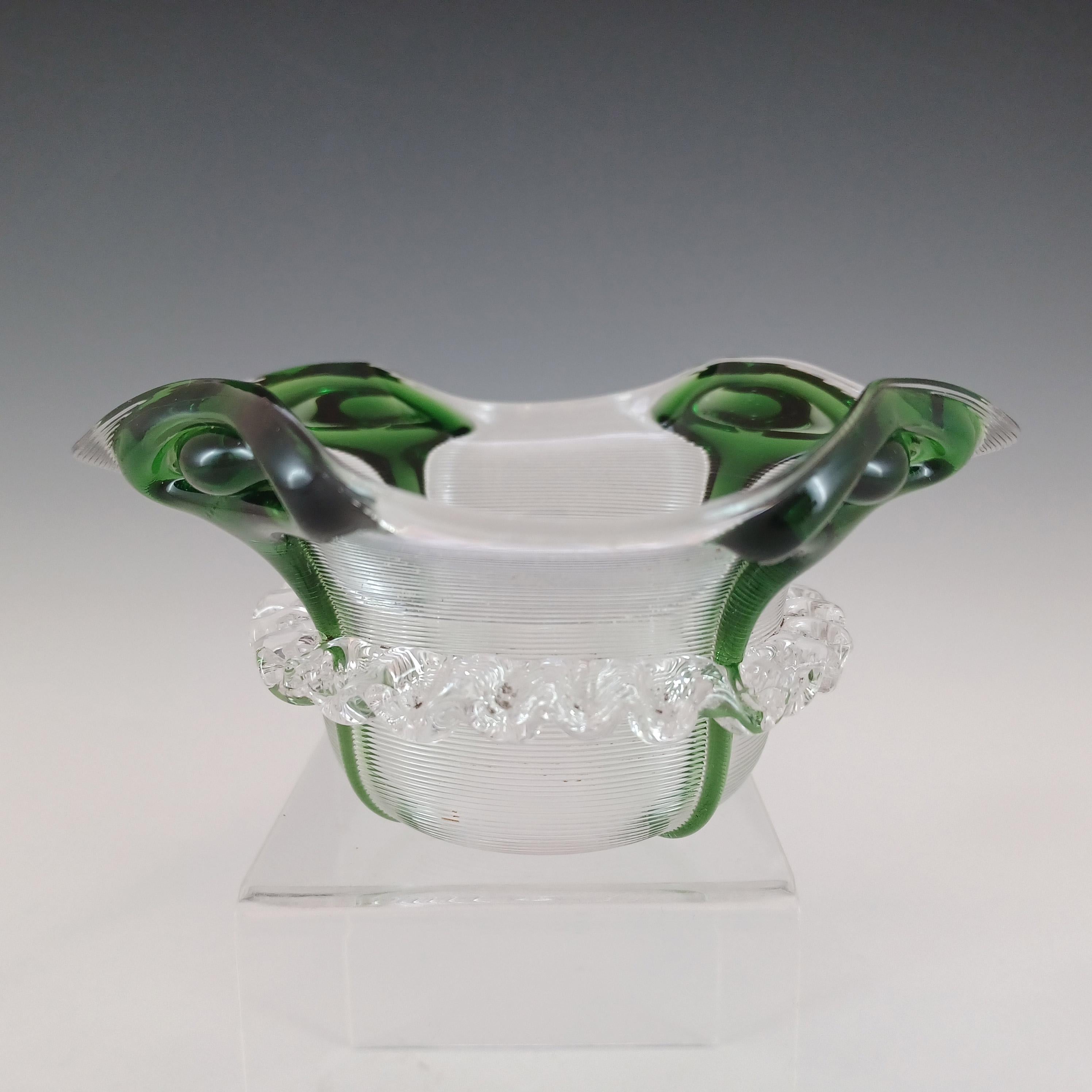 Hand-Crafted Victorian Green & Clear Glass Peacock Eye Trails / Cairngorm Bowl For Sale