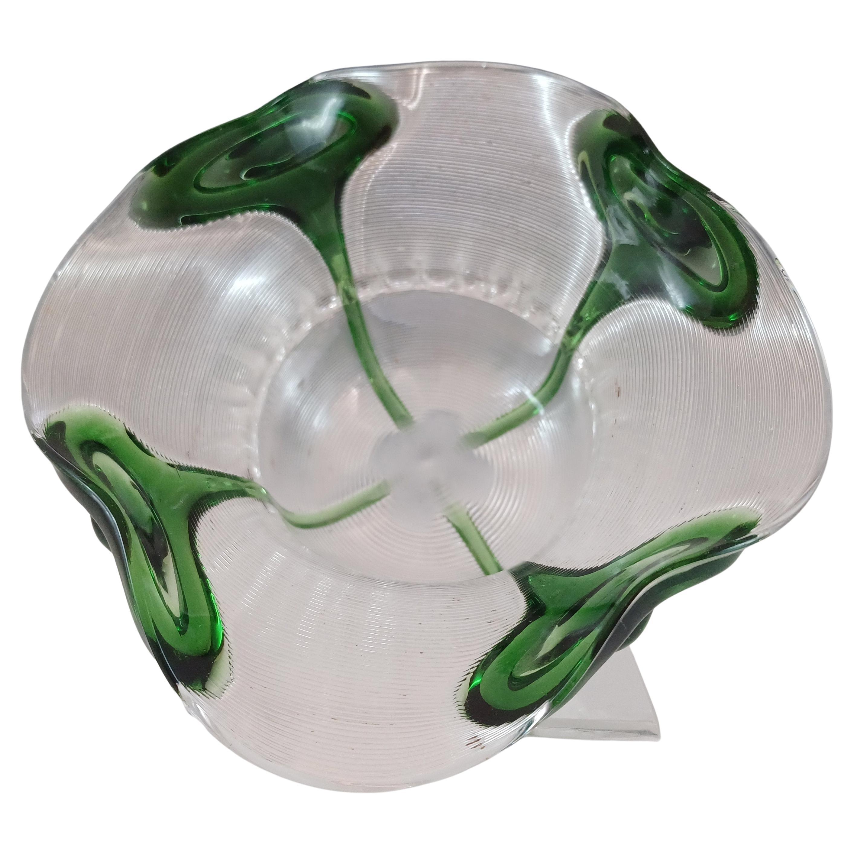 Victorian Green & Clear Glass Peacock Eye Trails / Cairngorm Bowl For Sale