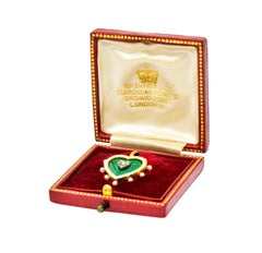Victorian Green Enamel Pearl Diamond 18 Karat Gold Heart Pendant