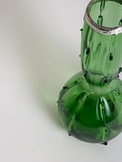 Victorian Green Glass Thorn Vase with Sterling Silver Rim, Czech, circa 1890s