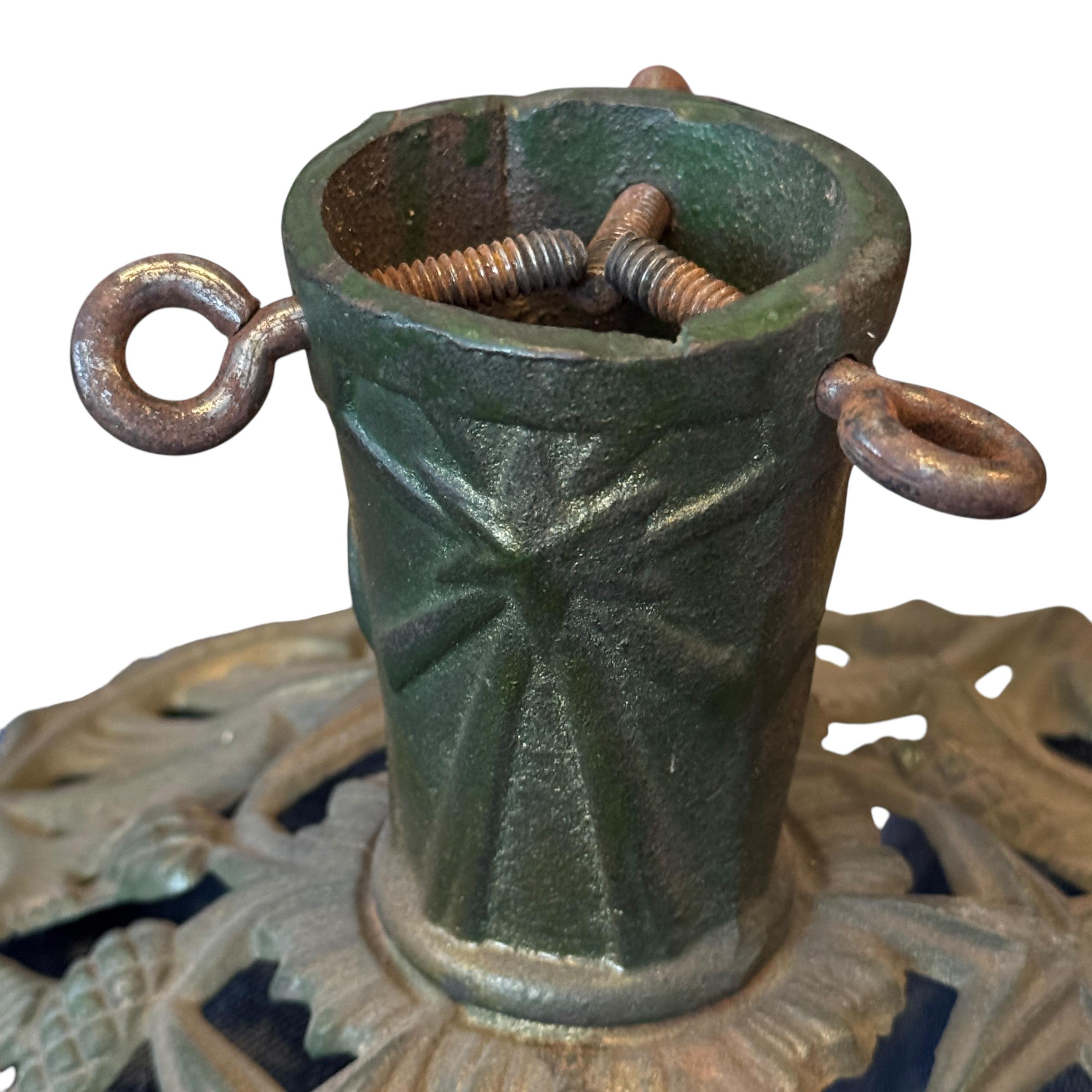 Victorian green & gold Cast Iron Christmas Tree Stand, Vintage, German, 1890s For Sale 5