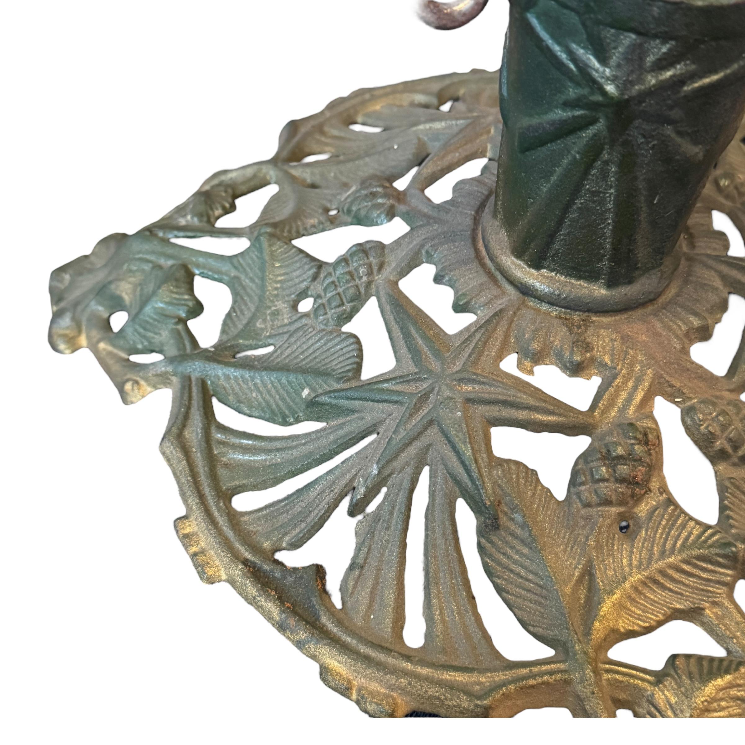 Victorian green & gold Cast Iron Christmas Tree Stand, Vintage, German, 1890s For Sale 7