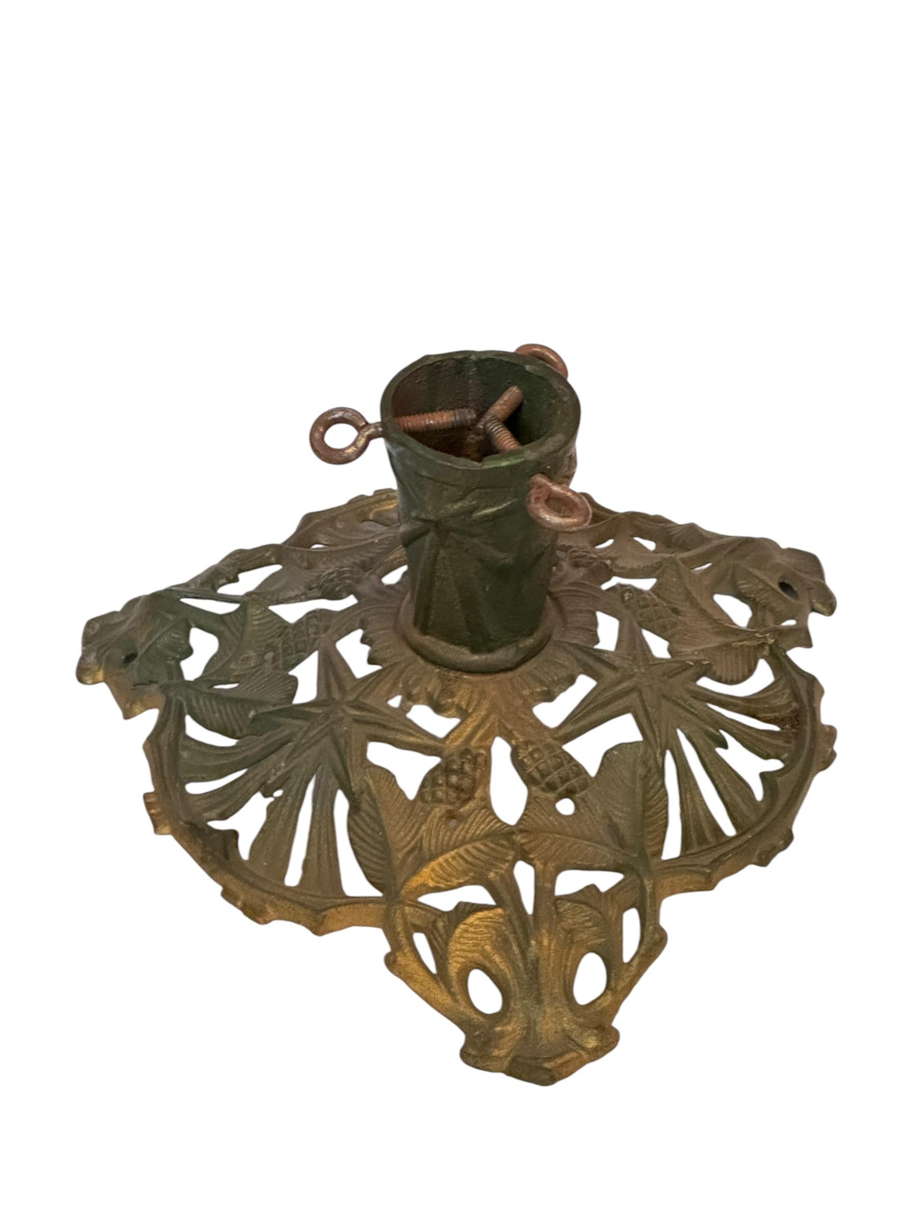 Folk Art Victorian green & gold Cast Iron Christmas Tree Stand, Vintage, German, 1890s For Sale